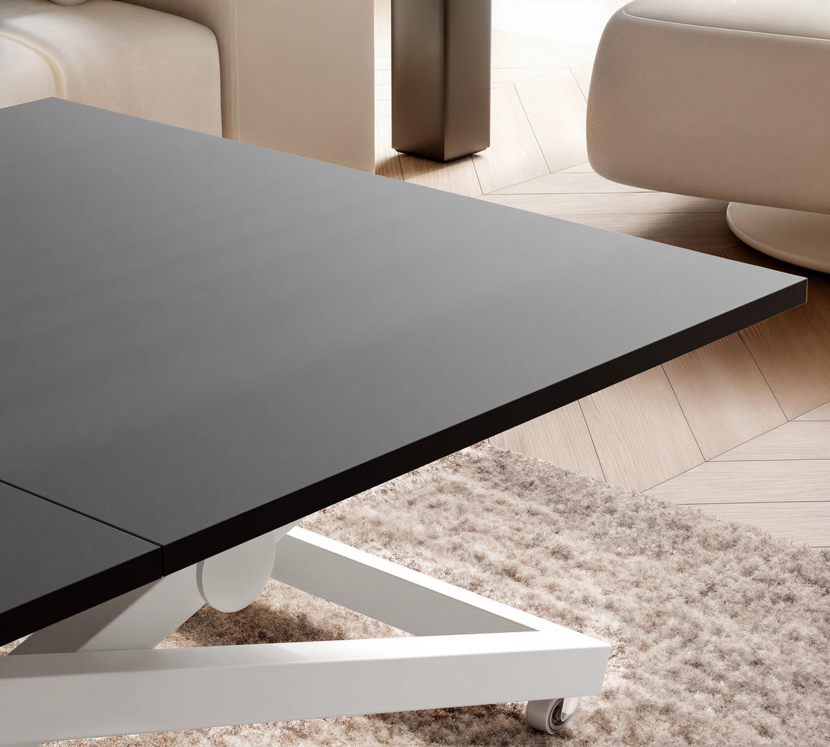 COUCHTISCH ARIA 120-160/80 cm, Höhenverstellbar, Weiß / Schwarz - Schwarz/Weiß, Holzwerkstoff/Metall (120/80/38cm) - Idohome