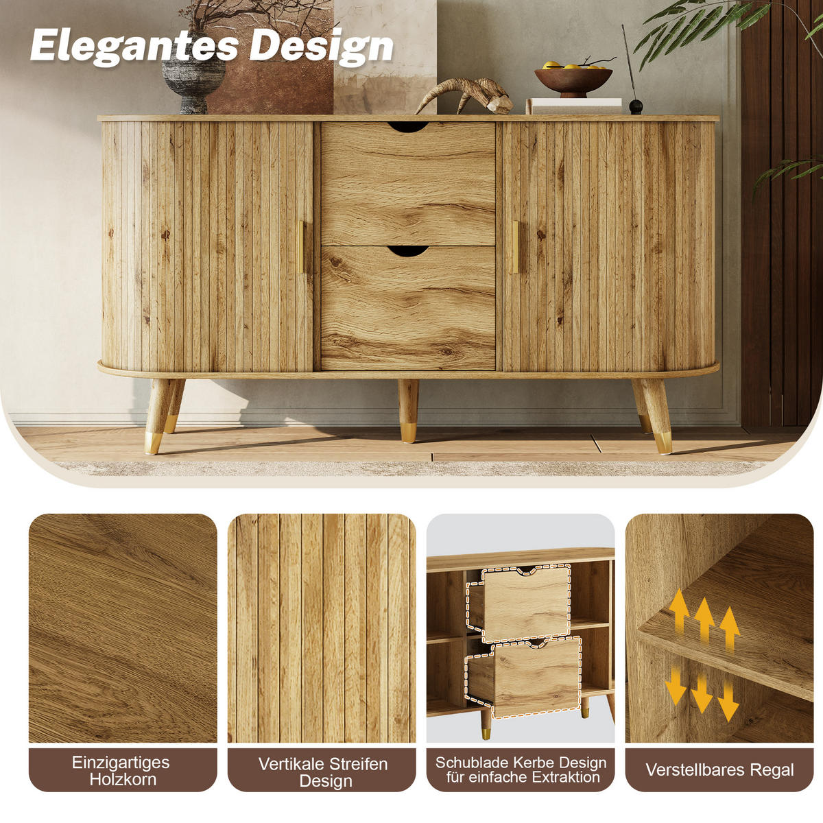 SIDEBOARD V dekoru dřeva se 2 zásuvkami a otevřenými policemi - přírodní, kompozitní dřevo (140/79.5/40cm) - Urban Meuble