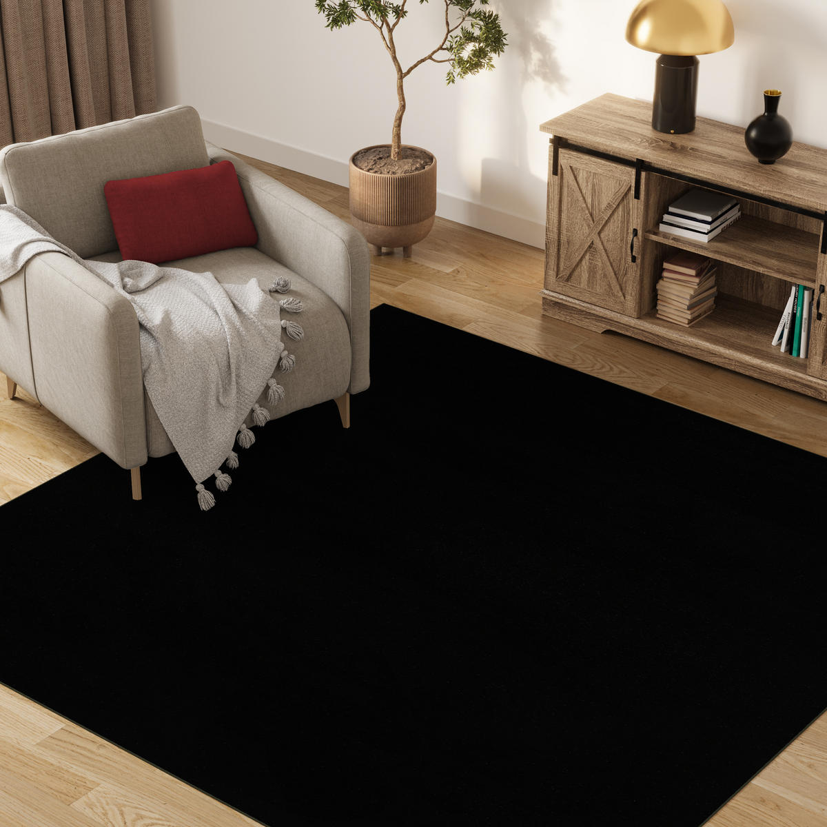 TEPPICH MONO SQUARE Schwarz 200/200 cm - Schwarz, Kunststoff (200/200cm) - Tapiso