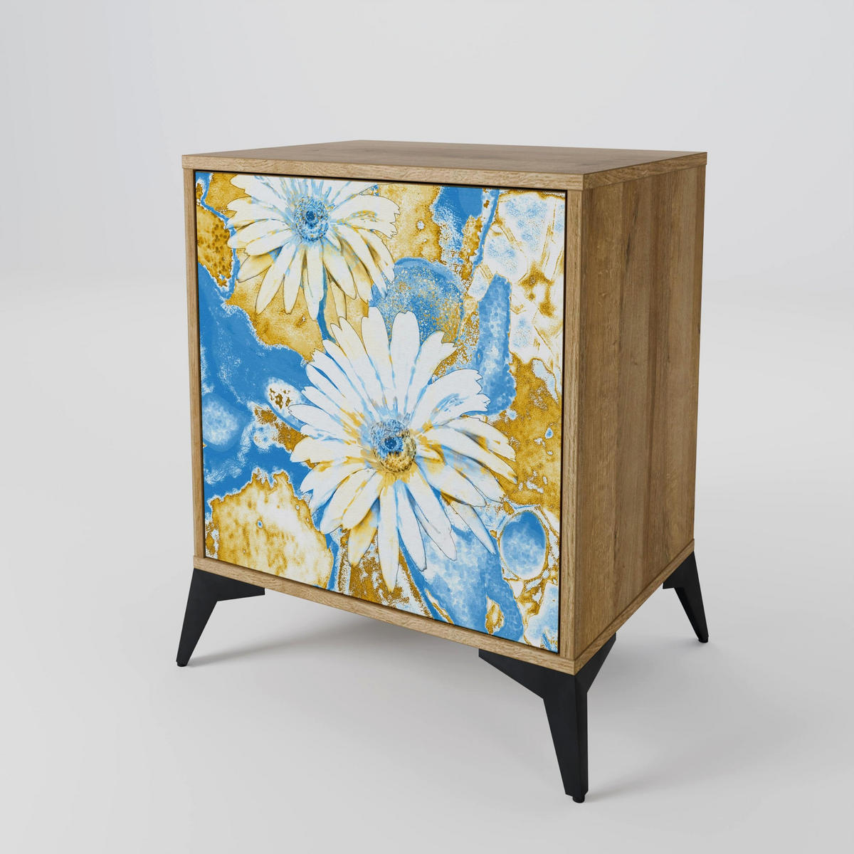 SIDEBOARD DAISY LUXE, Eichefarben, 57,5x42x67,5 cm, Schwarze Metall-Rahmenfüße - Eichefarben/Multicolor, Holzwerkstoff/Metall (57.5/67.5/42cm) - SpaceRebels
