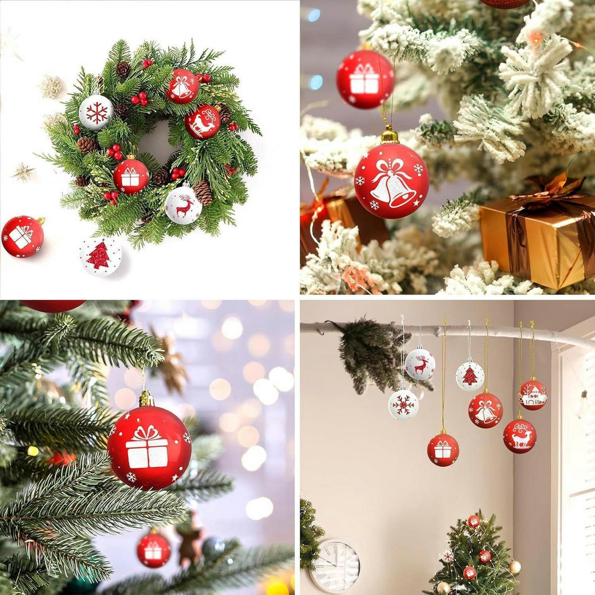 WEIHNACHTSKUGELN 16-teiliges Set 6 cm bruchsicher weiß rot - Multicolor, Kunststoff (6/6/6cm)