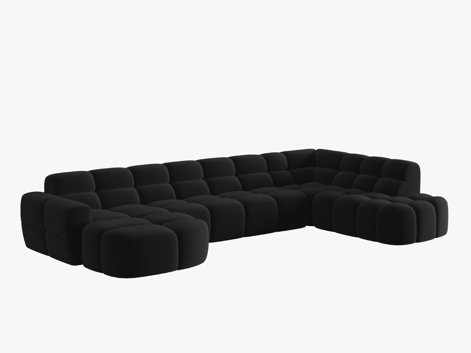 PANORAMASOFA rechts Lisa aus Samt schwarz 7 Sitzplätze - Schwarz, Textil (234/77/387cm) - Micadoni