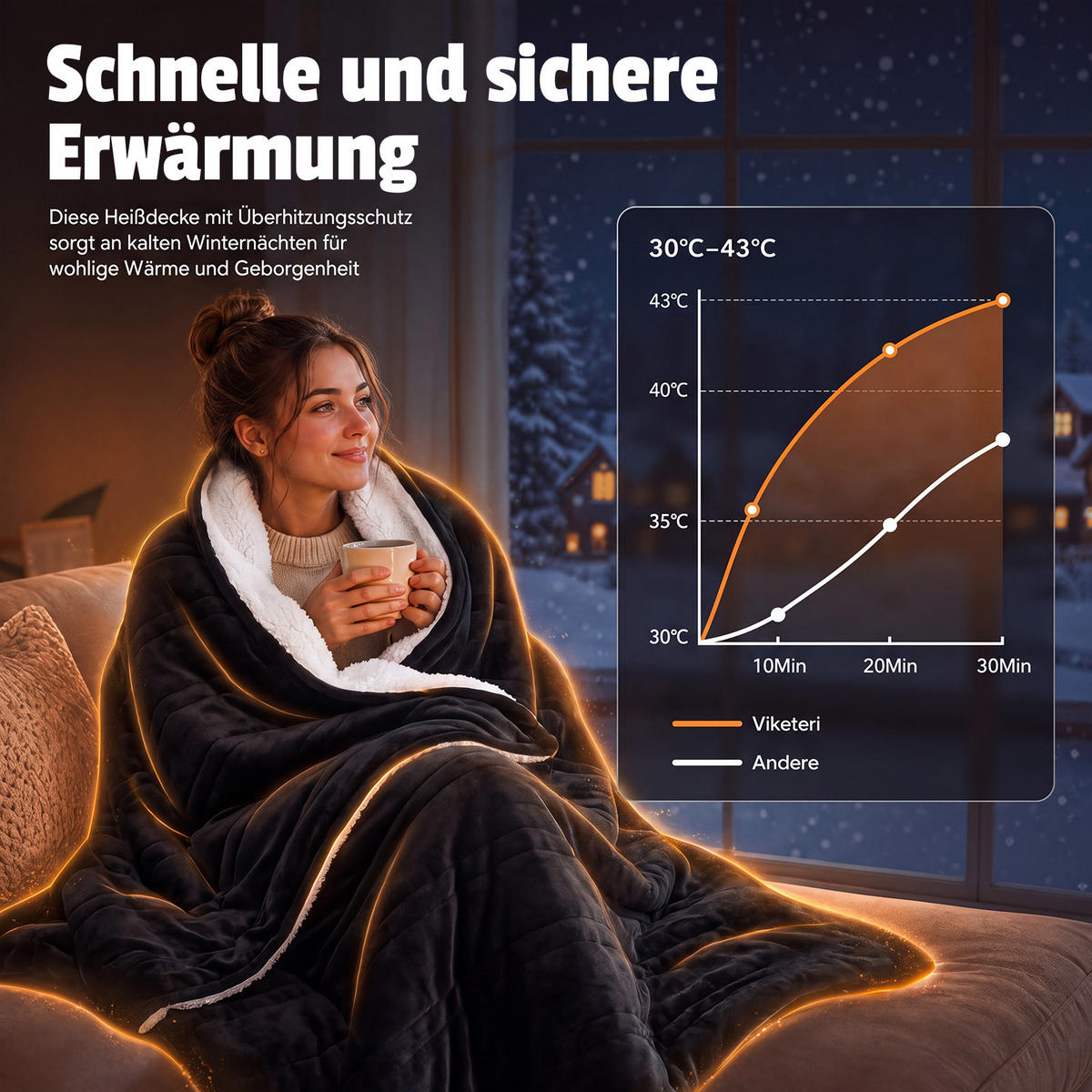 HEIZDECKE Quorval 200/180 cm - Schwarz/Weiß, Textil (180/200cm) - ZMH