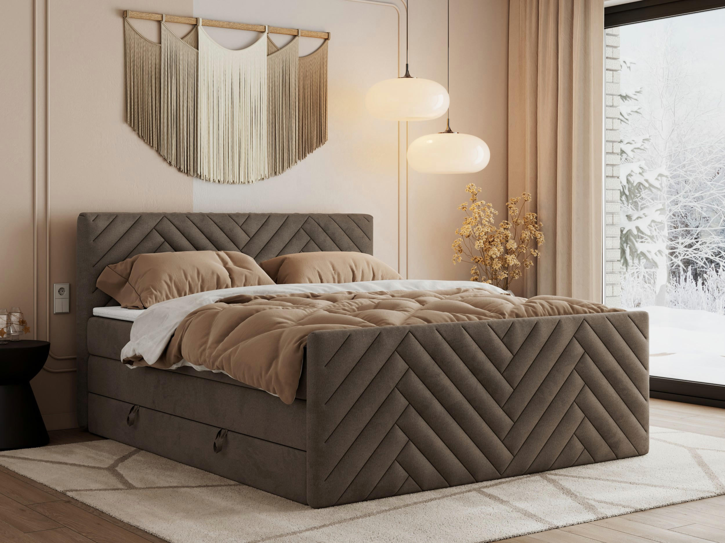 BOXSPRINGBETT PARIS KING DUO - 120/200 - Braun Velvet - H3 - Braun, Holz/Textil (120/200cm) - MKS