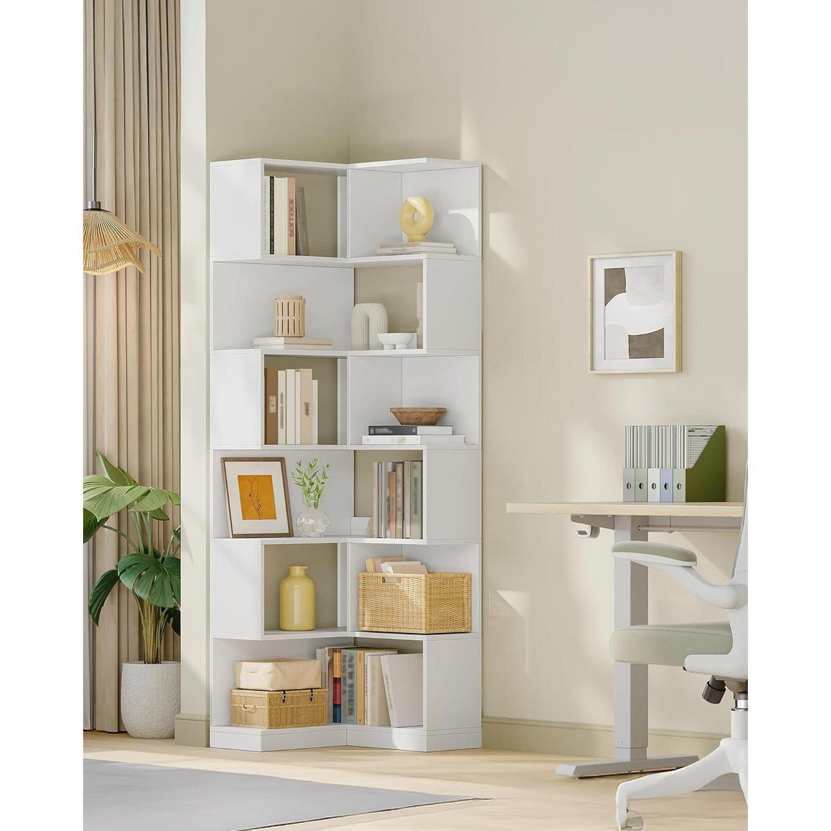 BÜCHERREGAL L-förmig 7-stöckig Weiß 60 x 54 x 181,5 cm - Weiß, Holzwerkstoff (60/181.5/54cm)