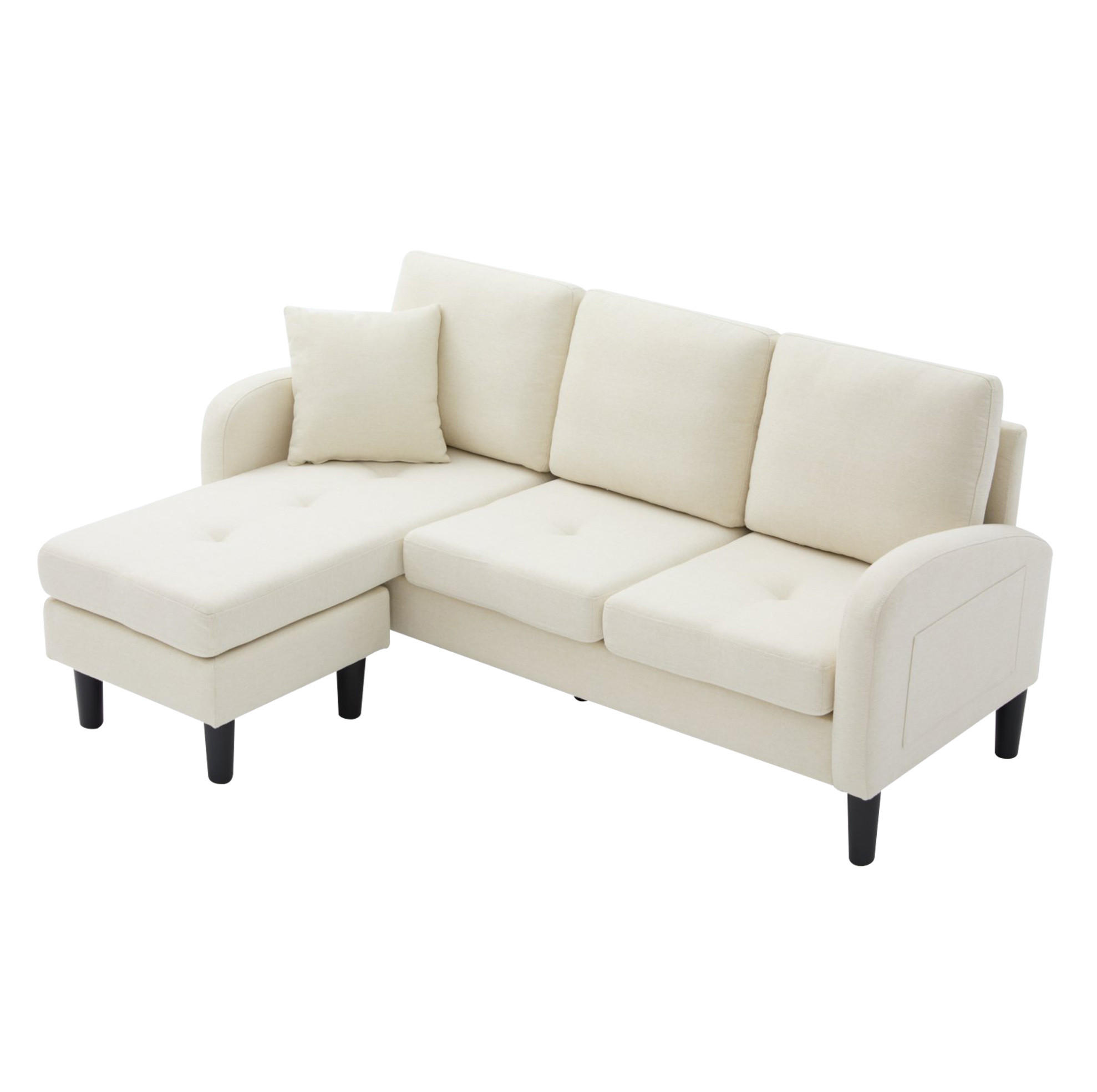 ECKSOFA Baumwoll-Leinenbezug mit modularer Chaiselongue Hellbeige 166/118/77 cm - Beige/Weiß, Textil (166/118cm) - Redom