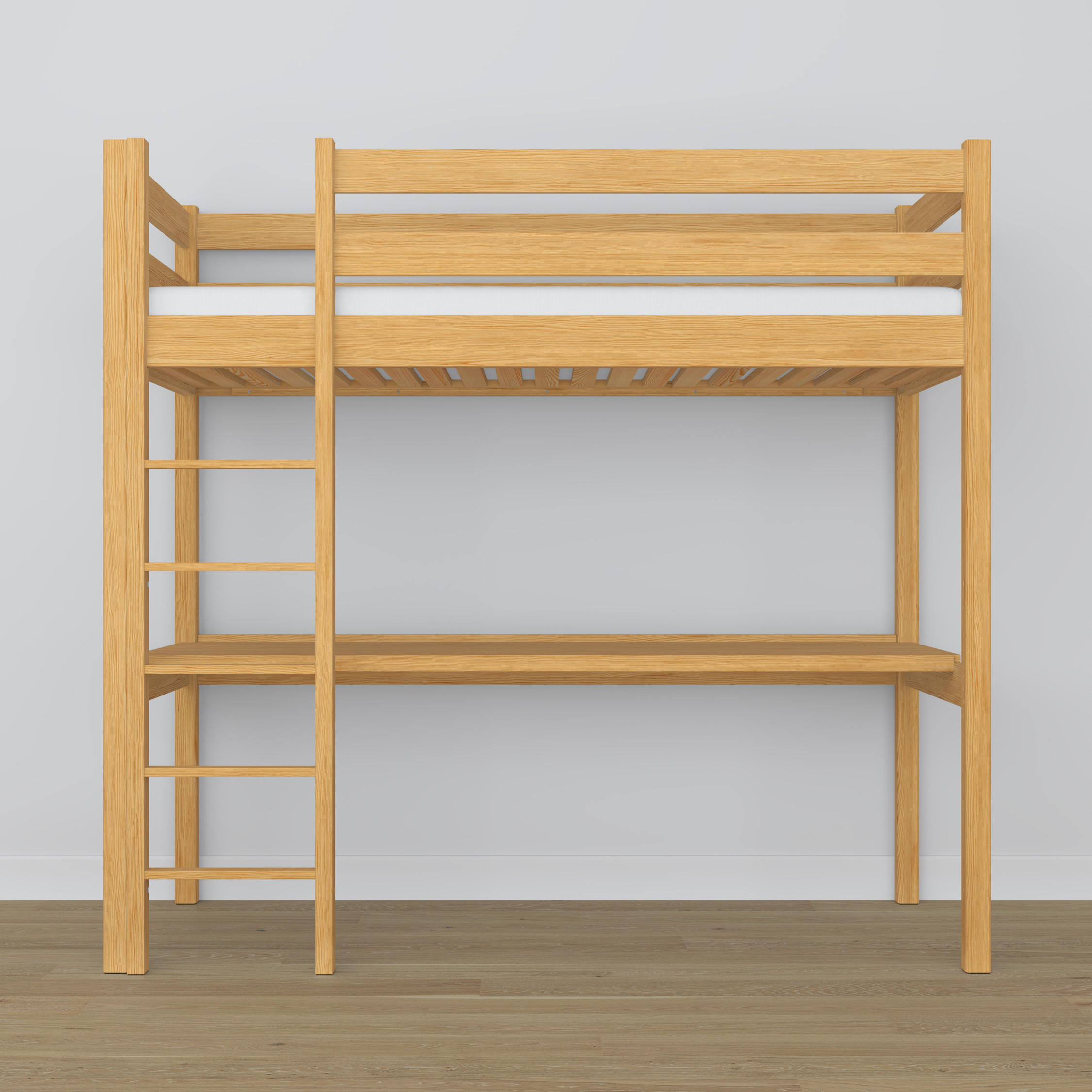 HOCHBETT N05 mit Schreibtisch Naturkiefer 90/180 - Hellbraun, Naturmaterialien/Holz (90/180cm) - N-Wood