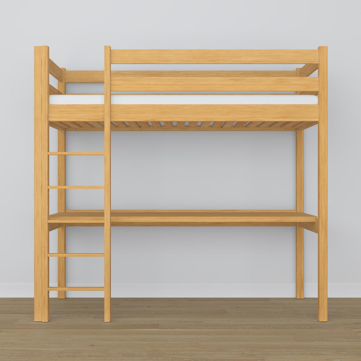 HOCHBETT N05 mit Schreibtisch Naturkiefer 80/180 - Hellbraun, Naturmaterialien/Holz (80/180cm) - N-Wood