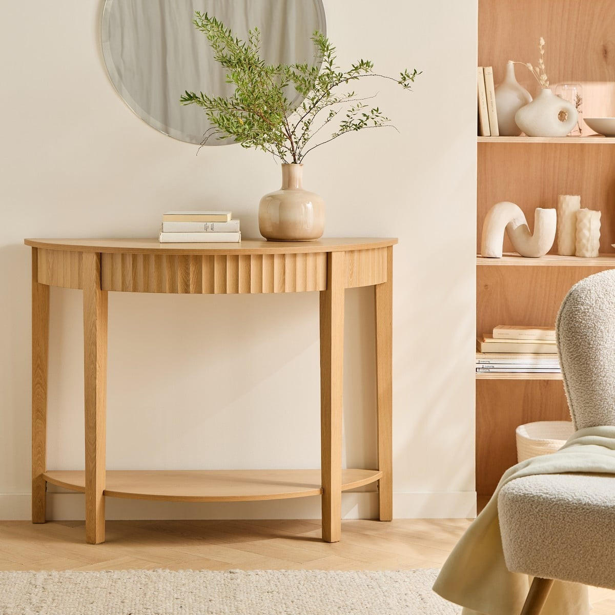 ABGERUNDETE Konsole mit Welleneffekt und 2 Ebenen bologne 100/40/76 cm - Eschefarben, Holzwerkstoff (16/40/76cm) - Calicosy