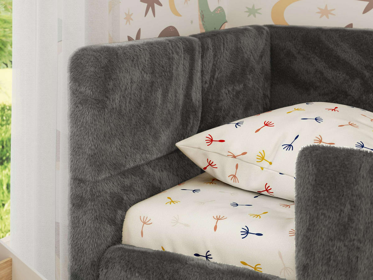 DĚTSKÁ POSTEL ARVO ALTA 90/200 - Šedá Plyš - Vlevo - šedá, textil (90/200cm) - MKS