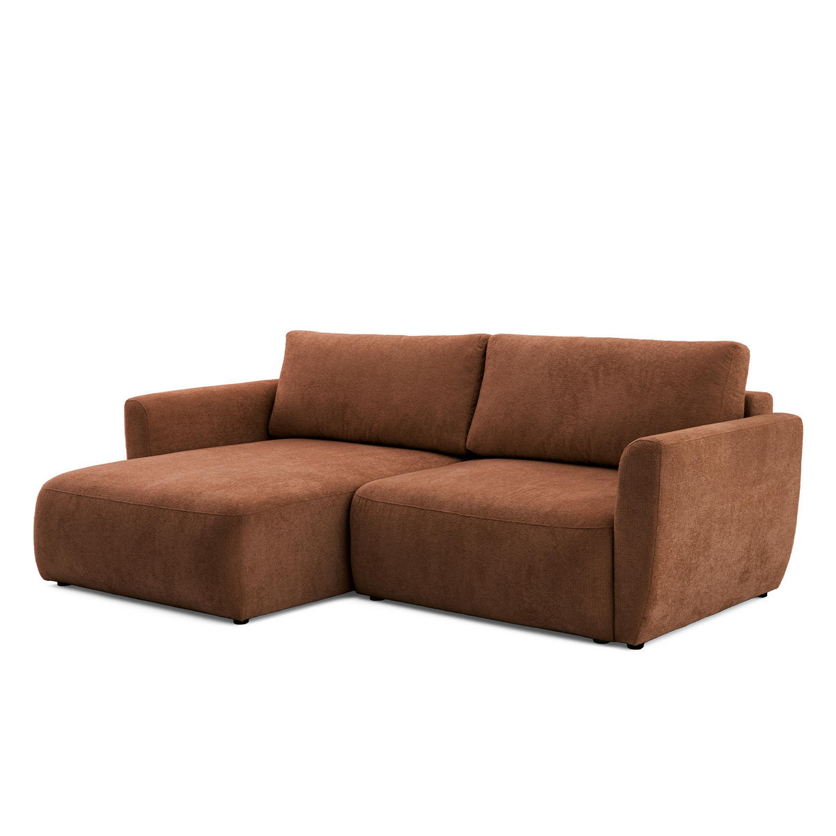 ECKSOFA BELLA L Links mit Schlaffunktion 140x205 Velours Rostbraun - Rostfarben/Schwarz, Holz/Kunststoff (230/165cm) - Muffo