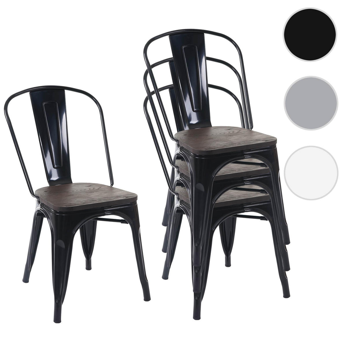 ŽIDLE DŘEVĚNÁ SEDACÍ PLOCHA Černá Sada 4 ks - šedá/černá, dřevo (45/85/52cm) - MCW