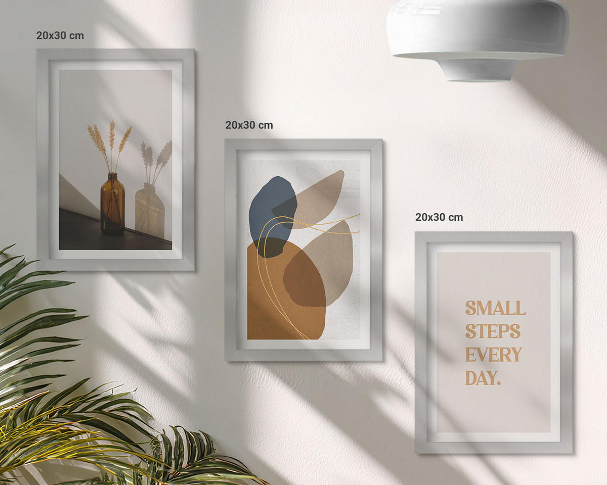 BILDER SET 3er Set - 20x30 cm Silberner Rahmen - Set abstrakter Formen - Silberfarben, Kunststoff (20/30cm) - TULUP