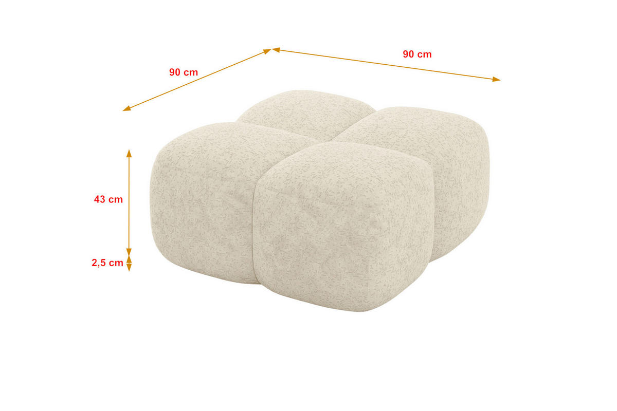 POUF Miko-Puf 90x90x45 cm Creme Velours Modular Sitzhocker - Creme/Schwarz, Holzwerkstoff/Kunststoff (90/43/90cm) - ALTDECOR