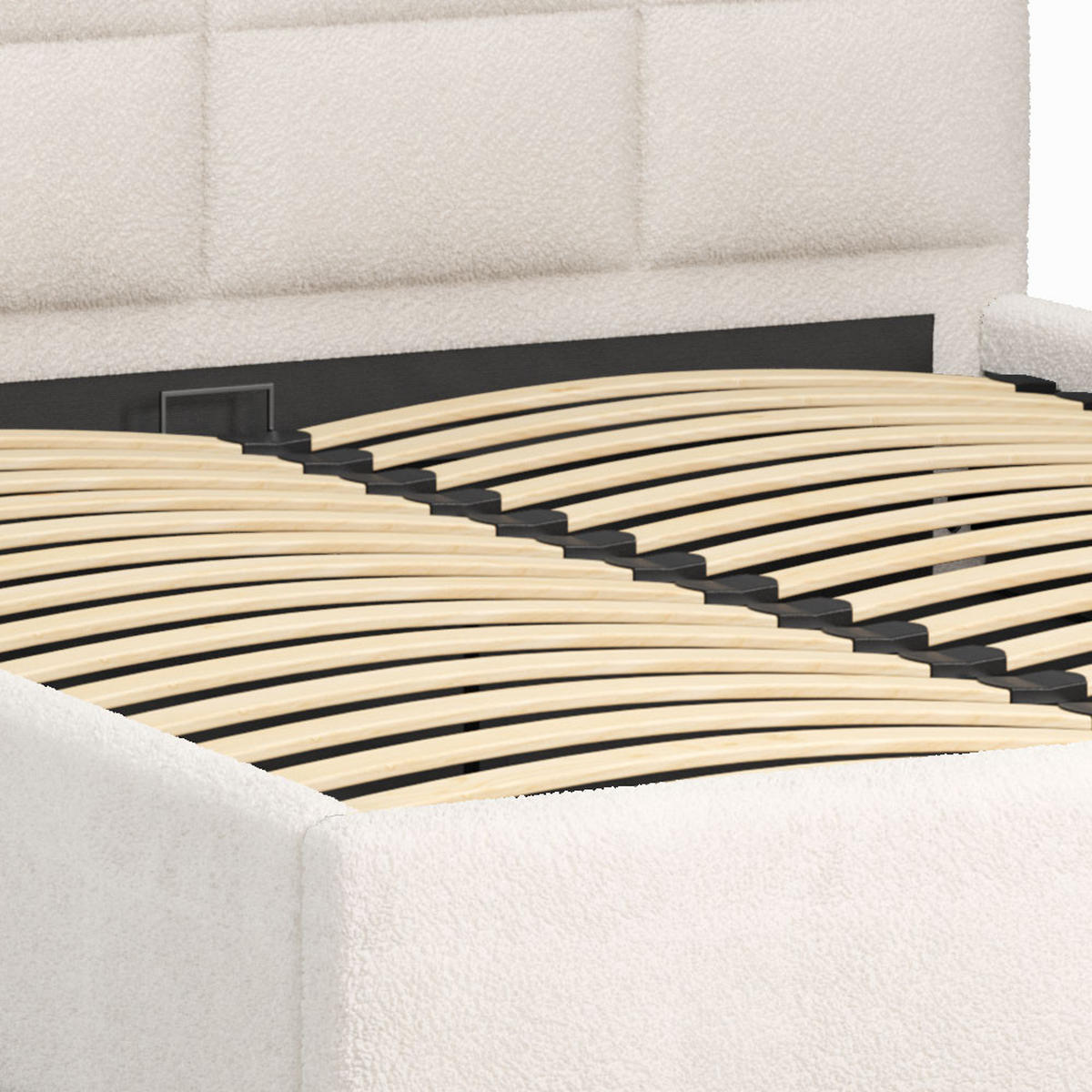 POLSTERBETT 140×200 mit Bettkasten und Lattenrost Mika Teddy-10 Beige Bouclé - Beige, Holz/Textil (140/200cm) - Jana