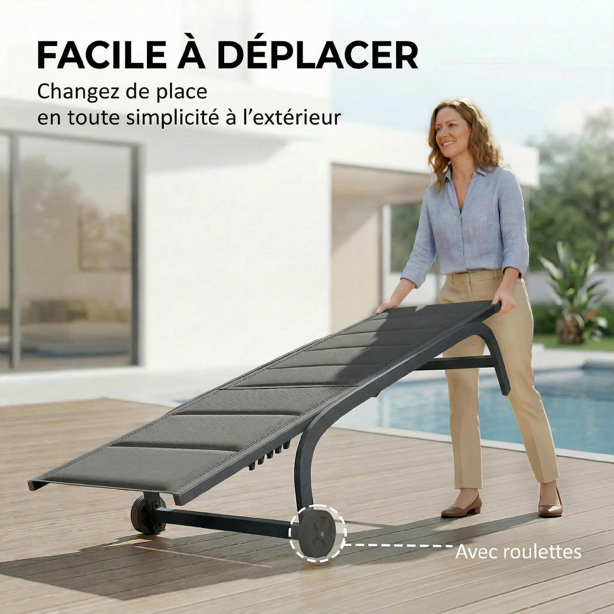 SONNENLIEGE DE-15707 6 Positionen mit Rollen Dunkelgrau - Dunkelgrau, Metall (165/94/62cm) - ComfortXL