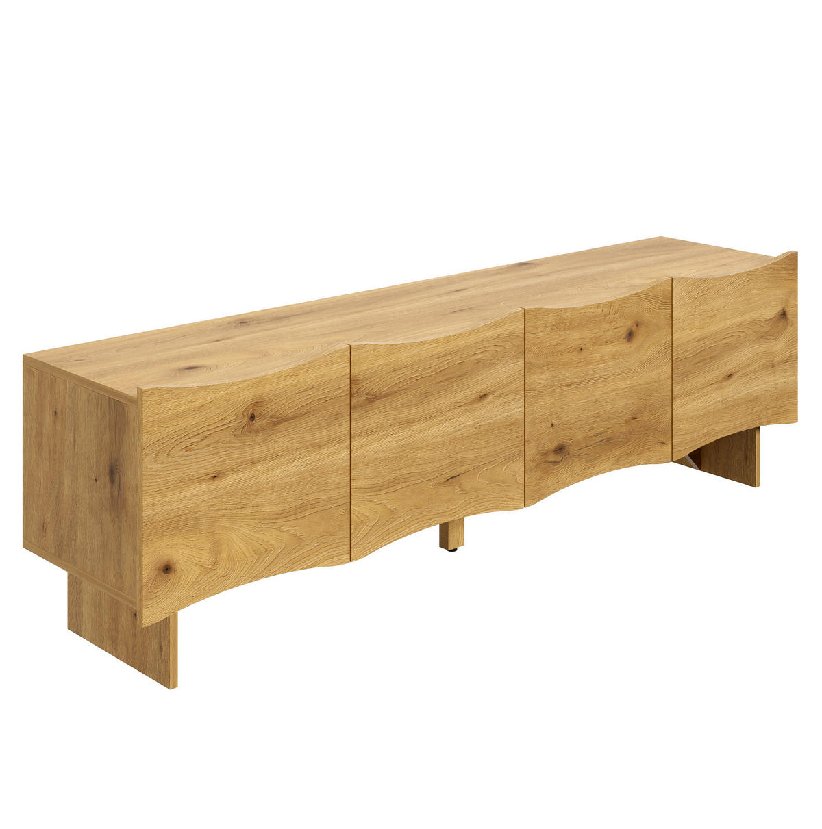 TV stolek 155/36/47 cm s vlnitými dvířky a kabelovými průchodkami, úložný prostor, Natural - barva dubu, kompozitní dřevo (155/47/36cm) - Redom