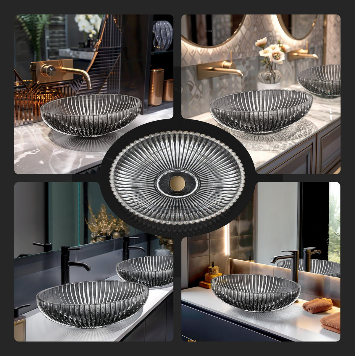 WASCHBECKEN Schwarzes Glas Oval 51 / 35 / 15 cm - Schwarz, Glas (35/15/51cm) - EMKE