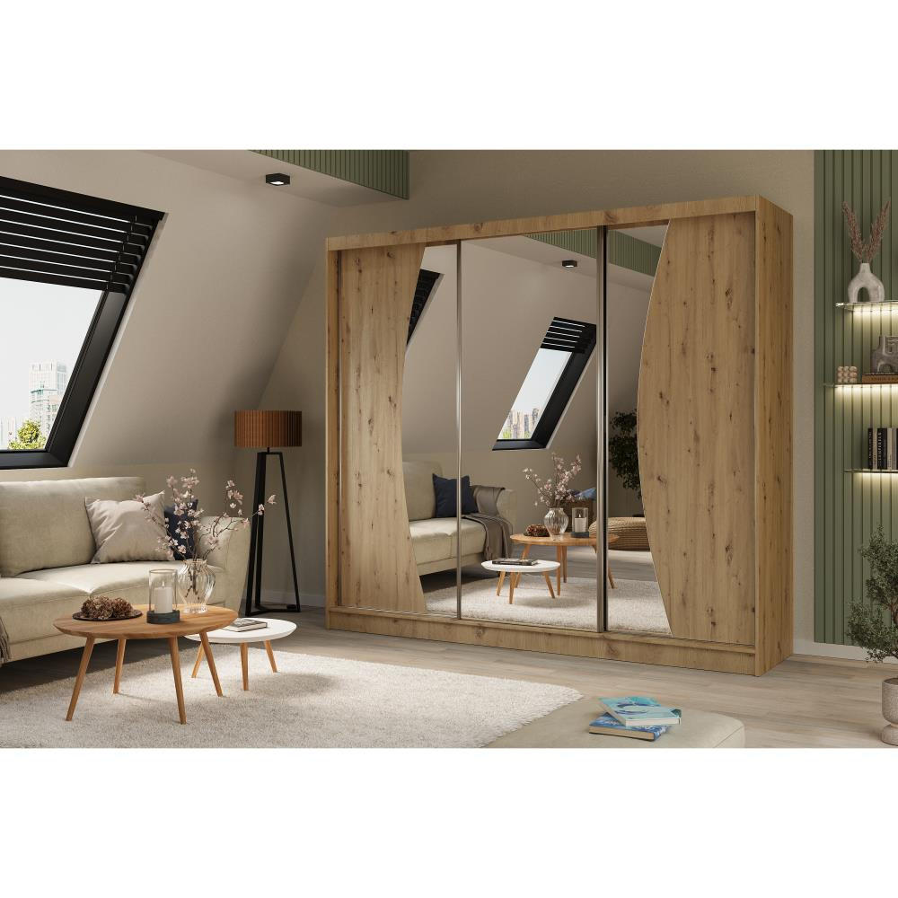 SCHWEBETÜRENSCHRANK Vox 240/216/61 eiche Artisan mit Spiegel und Schubladen - Eiche Artisan, Holzwerkstoff (240/216/61cm) - Beautysofa
