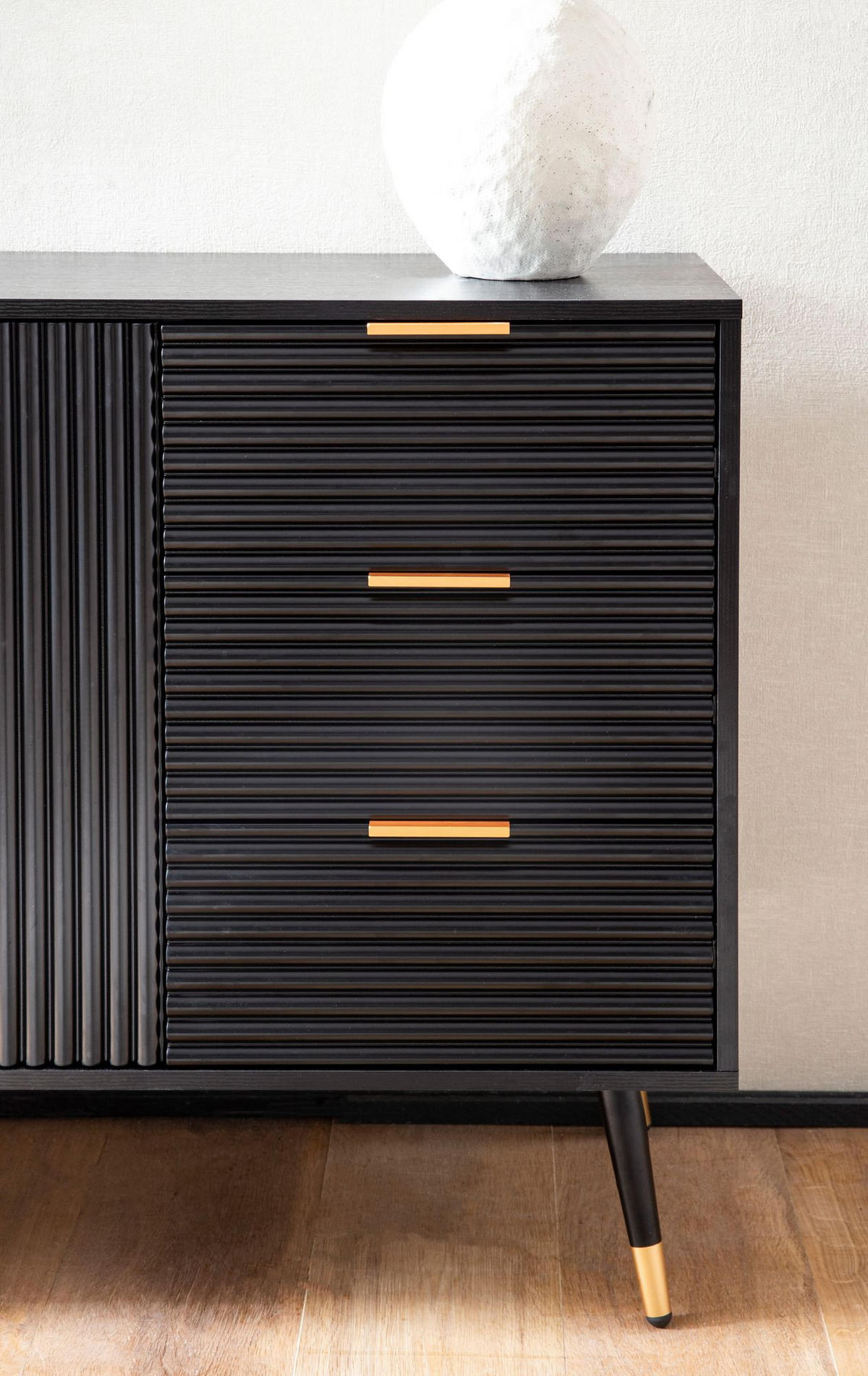 SIDEBOARD – Schwarz/Eiche-Dekor, 120x80x40 cm, mit Türen und Schubladen, Metallbeine - Goldfarben/Schwarz, Holzwerkstoff/Metall (120/80/40cm) - KADIMA DESIGN