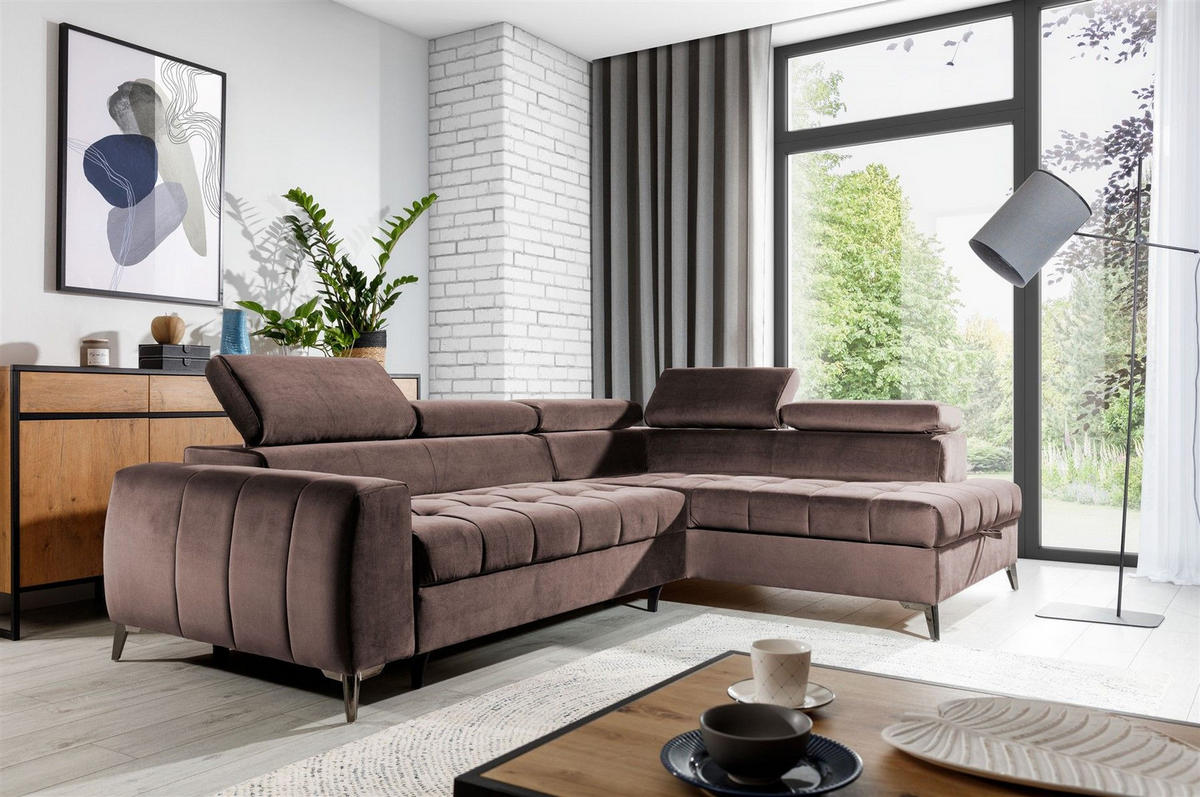 ECKSOFA Schlafsofa Agnesa In Salvador - Braun, Holzwerkstoff/Textil (275/200cm) - Fun Möbel