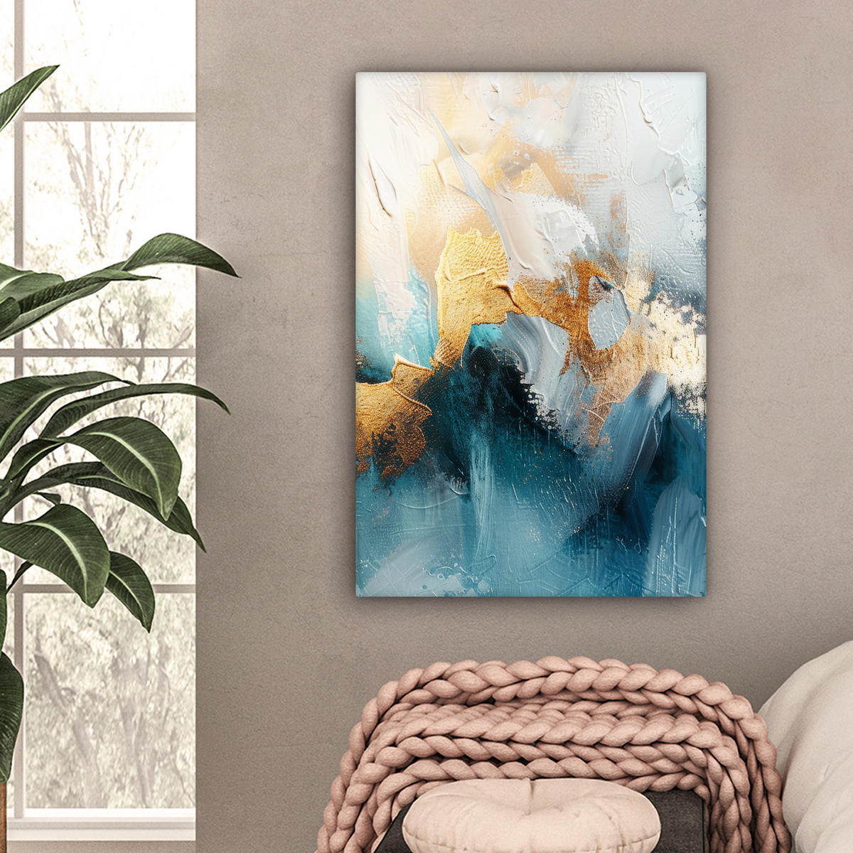 LEINWANDBILD Abstrakt - Kunst - Gold - Blau Wanddeko Schlafzimmer 60x90 cm - Petrol, Textil (60/90cm) - MuchoWow