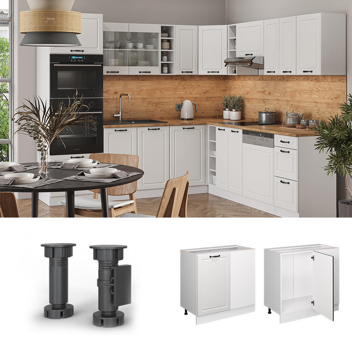 ECKUNTERSCHRANK R-Line Weiß Landhaus 86 cm ohne AP - Weiß, Holzwerkstoff (86/81.6/46cm) - Vicco