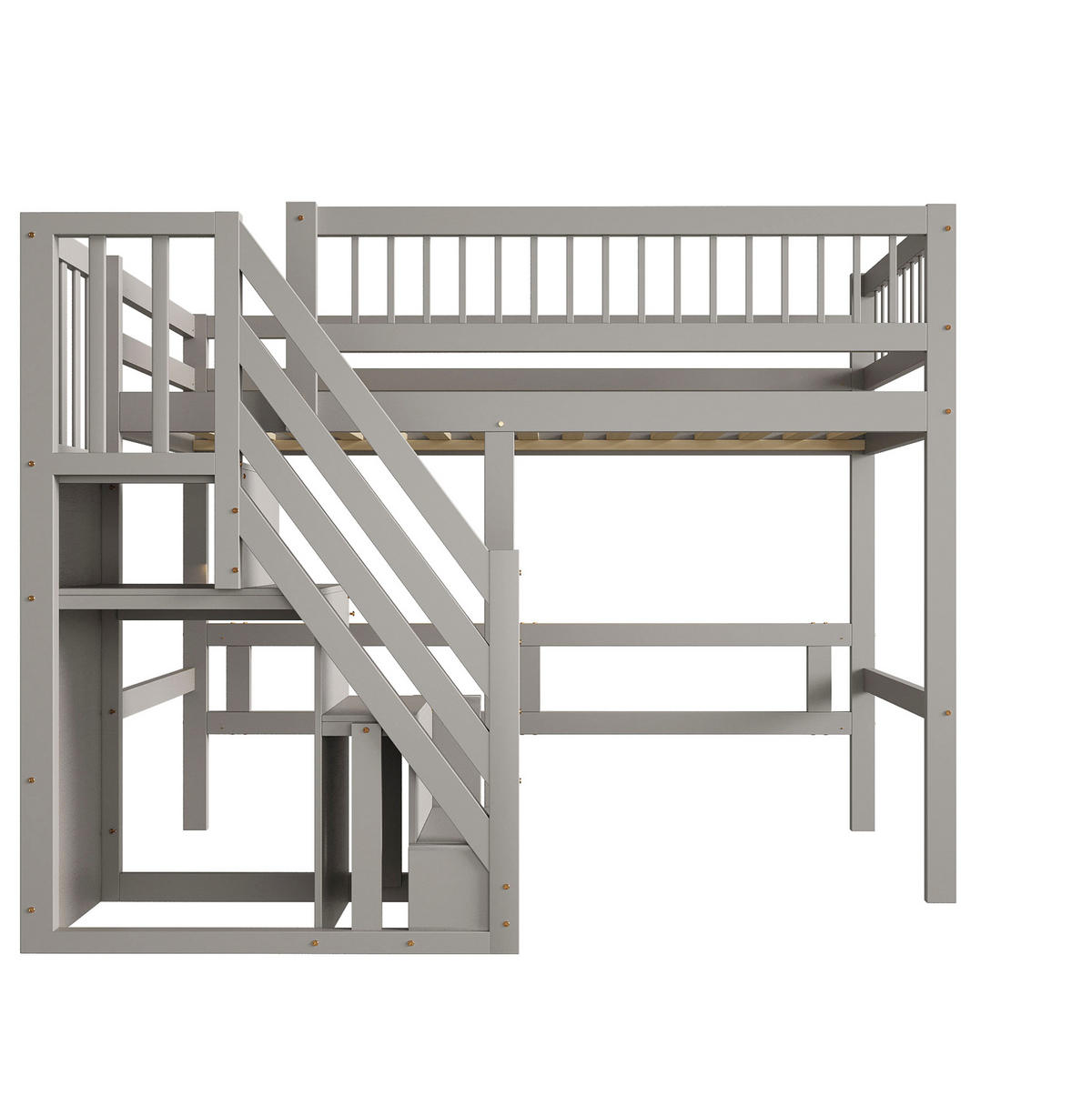 HOCHBETT aus Kiefernholz 90x200 cm Grau mit Stauraumtreppe - Grau, Holz (90/200cm) - IVMEU