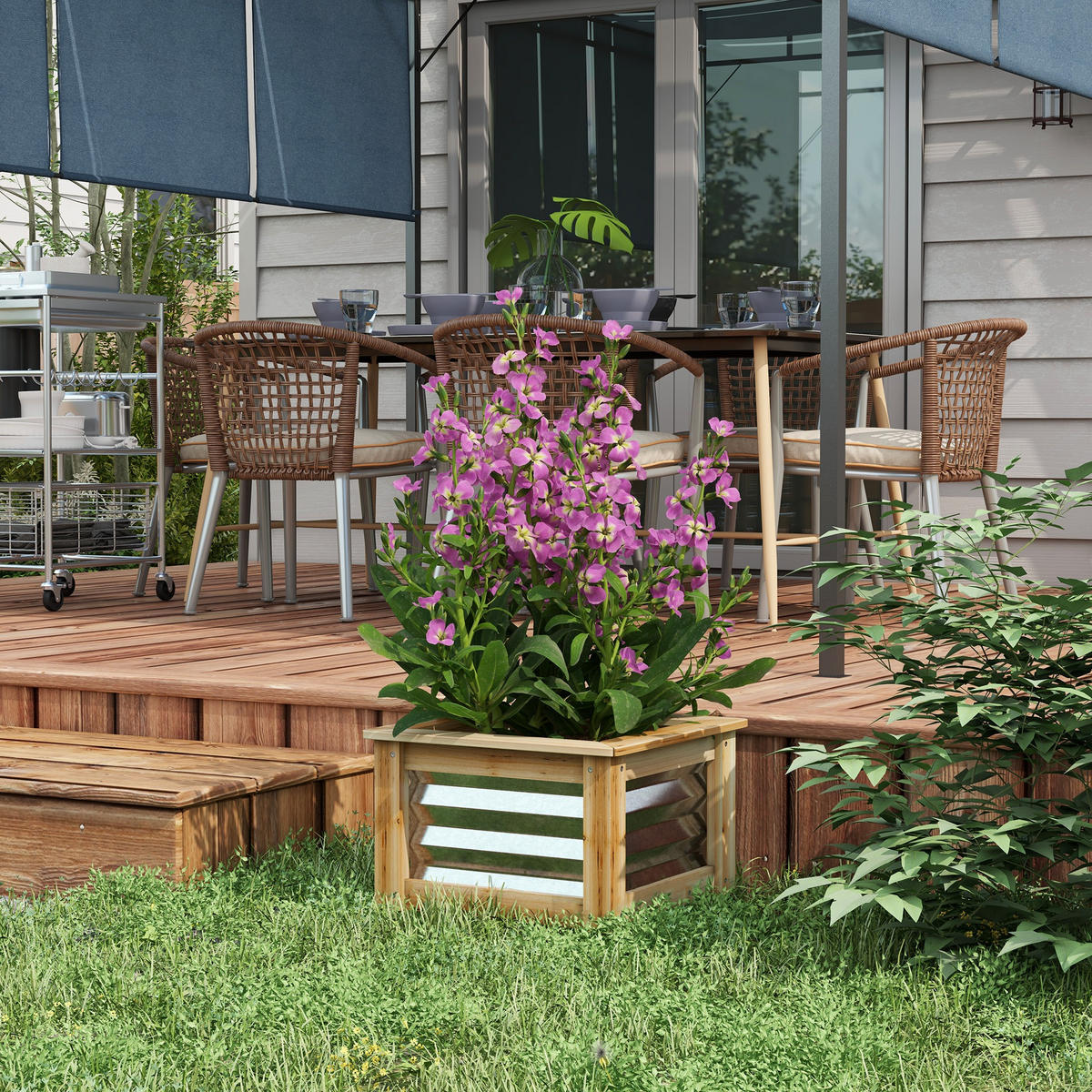 PFLANZENBEET, Kräuterbeet für Garten, Balkon, Natur, 45 x 45 x 30 cm - Naturfarben, Metall (45/30/45cm) - Outsunny