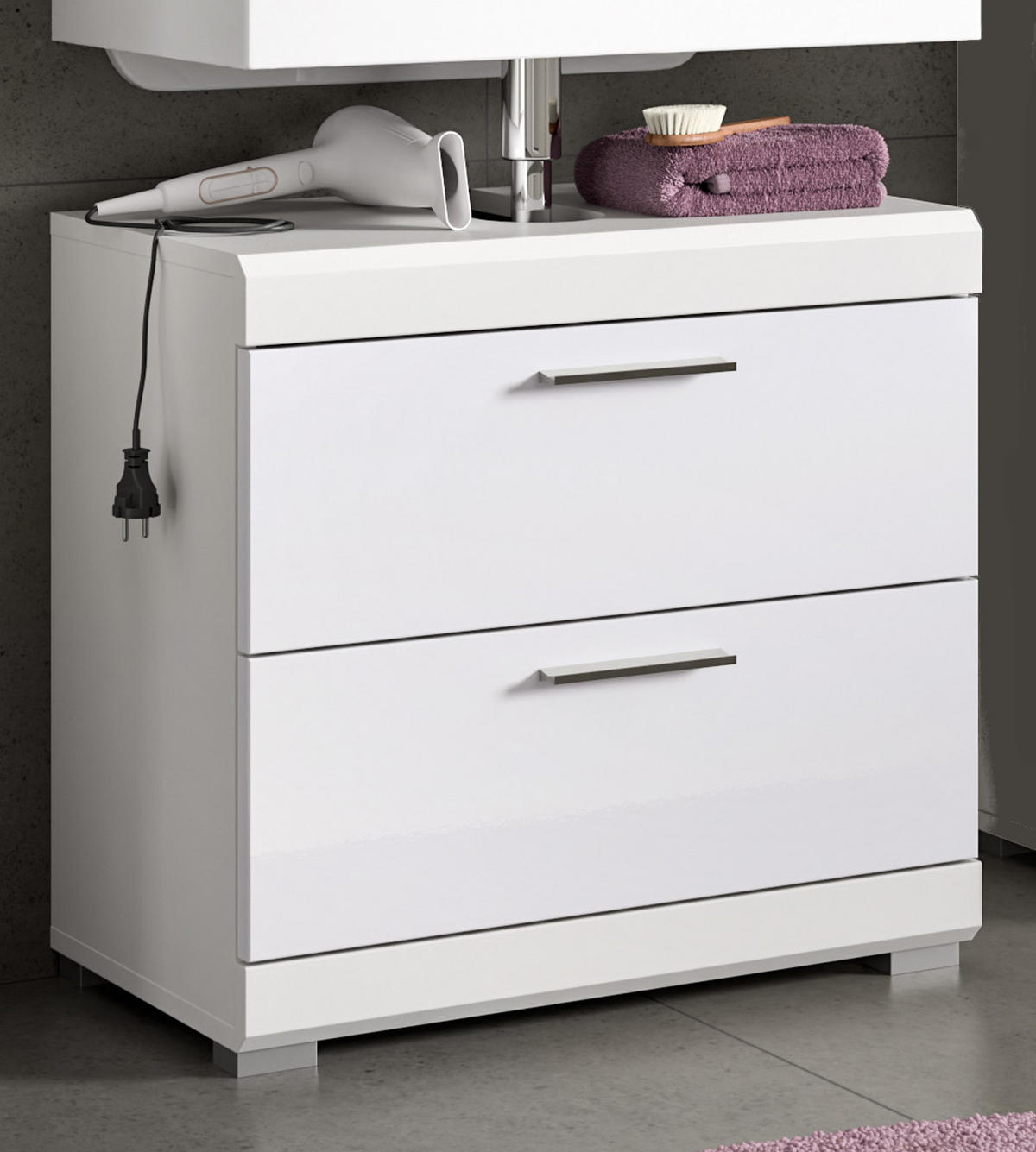 WASCHBECKENUNTERSCHRANK weiß Hochglanz 60 cm mit Schubkästen - Weiß Hochglanz/Silberfarben, Holzwerkstoff/Kunststoff (60/56/37cm) - Inn.Furn