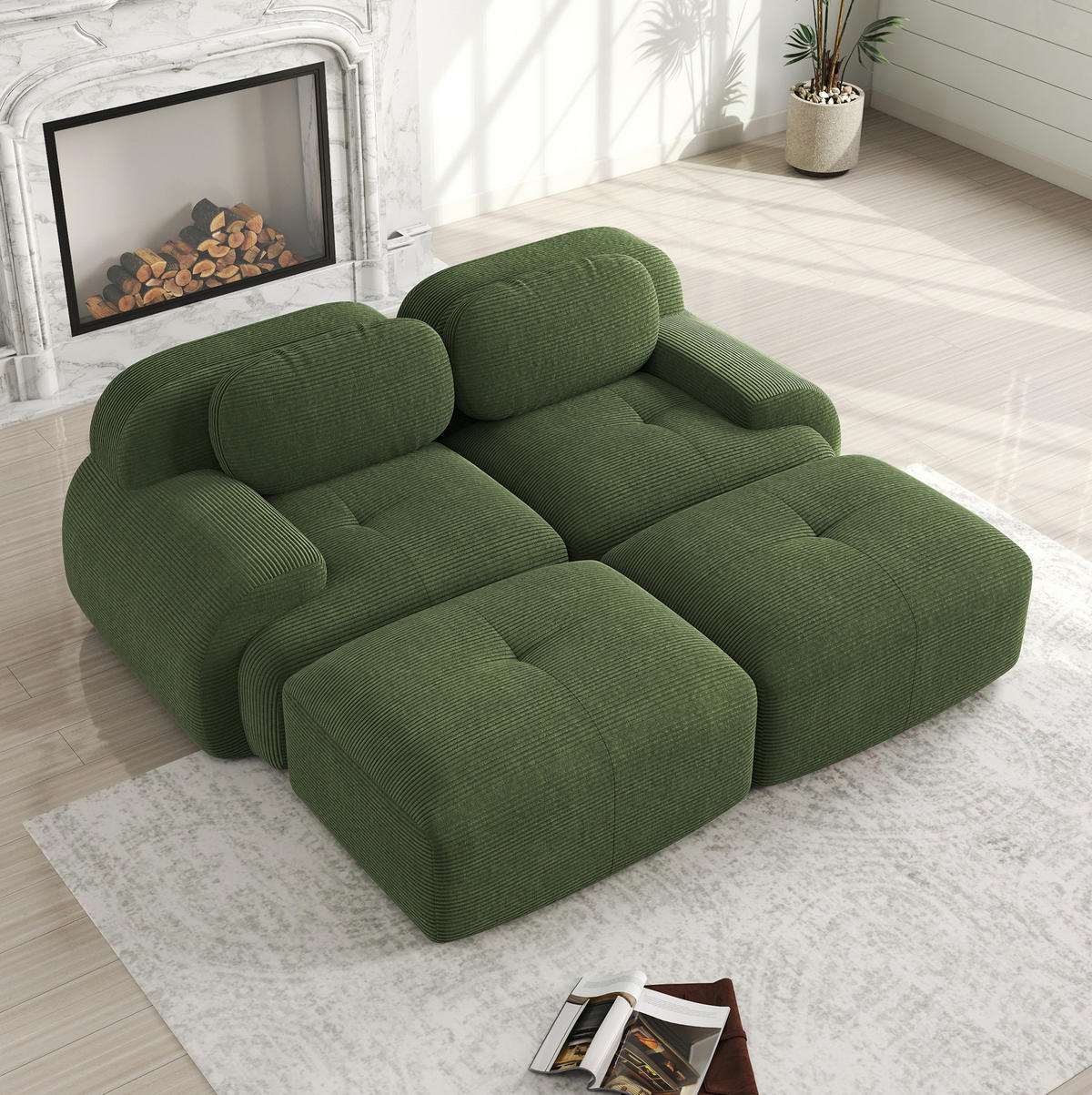 ECKSOFA 208/178/75 cm grün aus Cordstoff modular, rahmenlos und montagefrei - Grün, Textil (178/208cm) - OKWISH