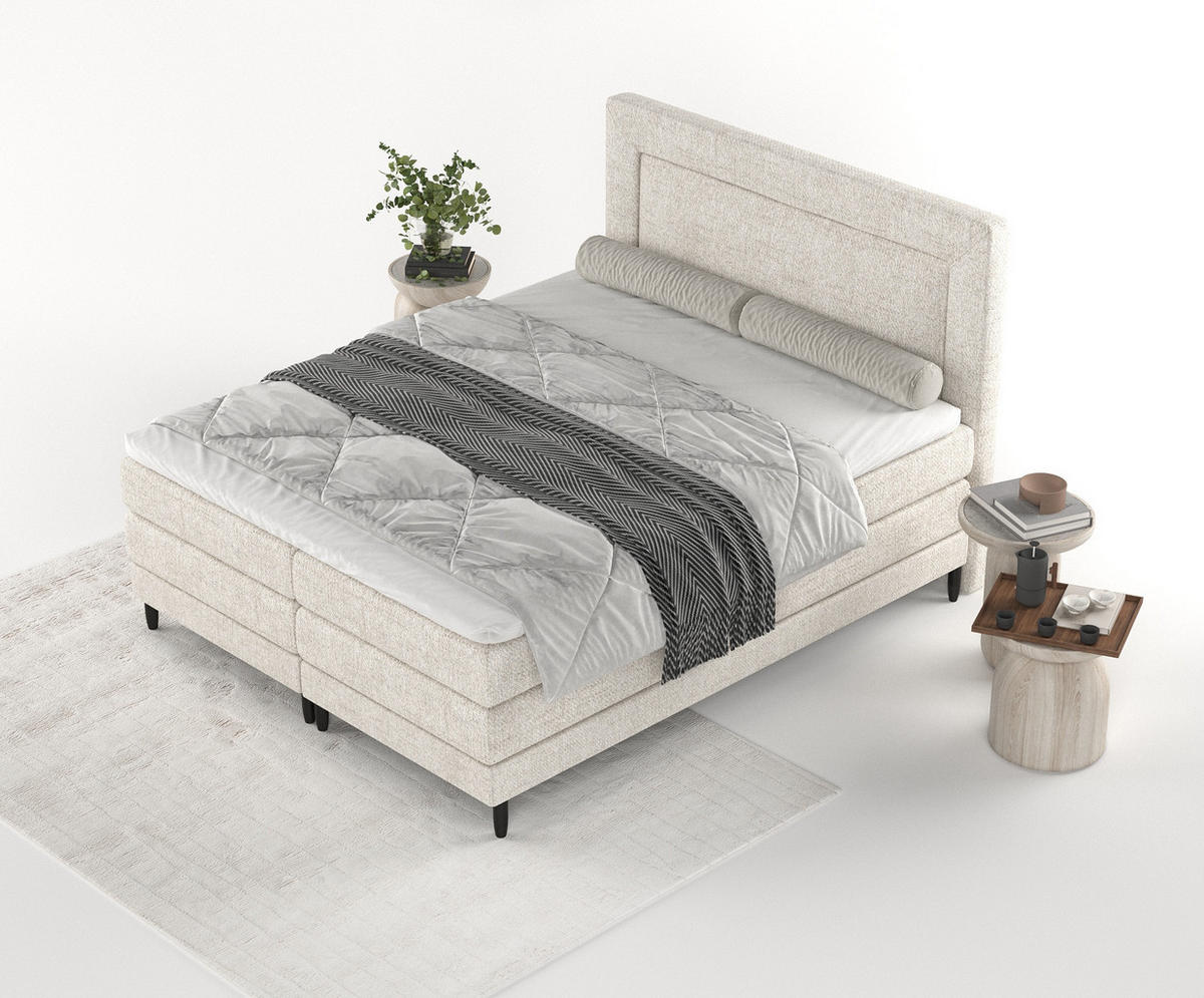 BOXSPRINGBETT Madame Creme 140/200 cm mit Matratzen und Latex-Topper - Creme/Schwarz, Holz/Holzwerkstoff (140/200cm) - Maison de Reve