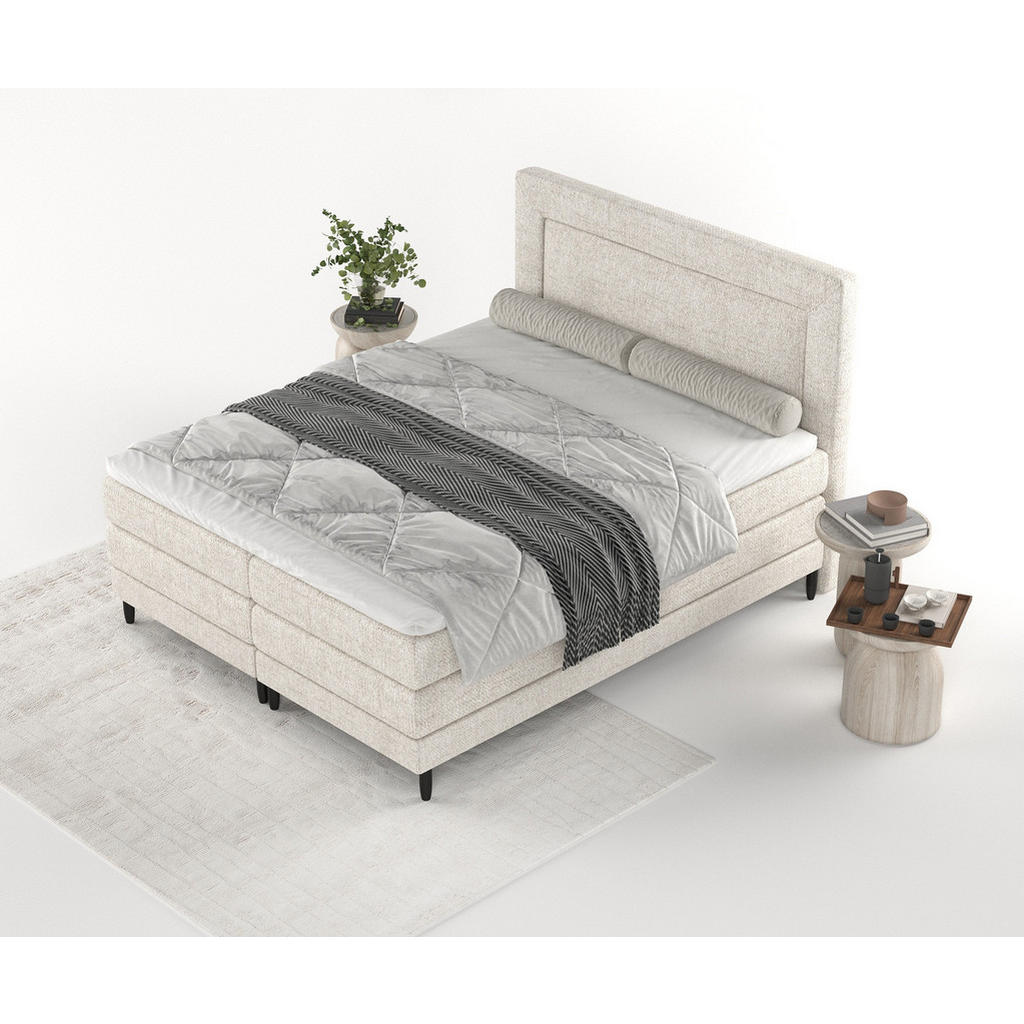 Thumbnail - Maison de Reve Boxspringbett, Creme, Textil, Buche, Kiefer, H2 + H3, Höhe ca. 36 cm, 140x200 cm, Oeko-Tex® Standard 100,...