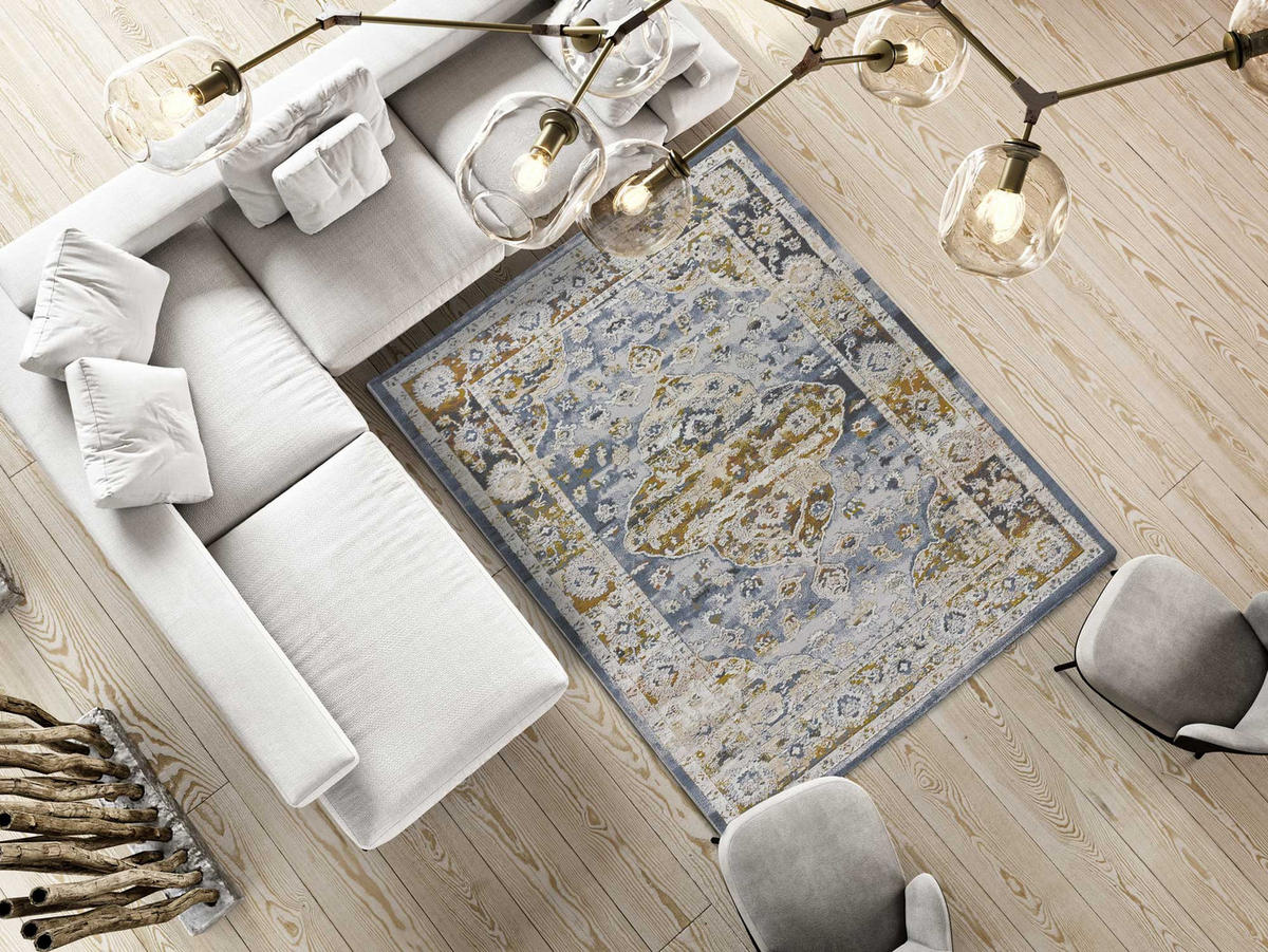 VINTAGE-TEPPICH Blau Springs 154/230 cm - Blau/Beige, Naturmaterialien/Textil (154/230cm) - Atticgo