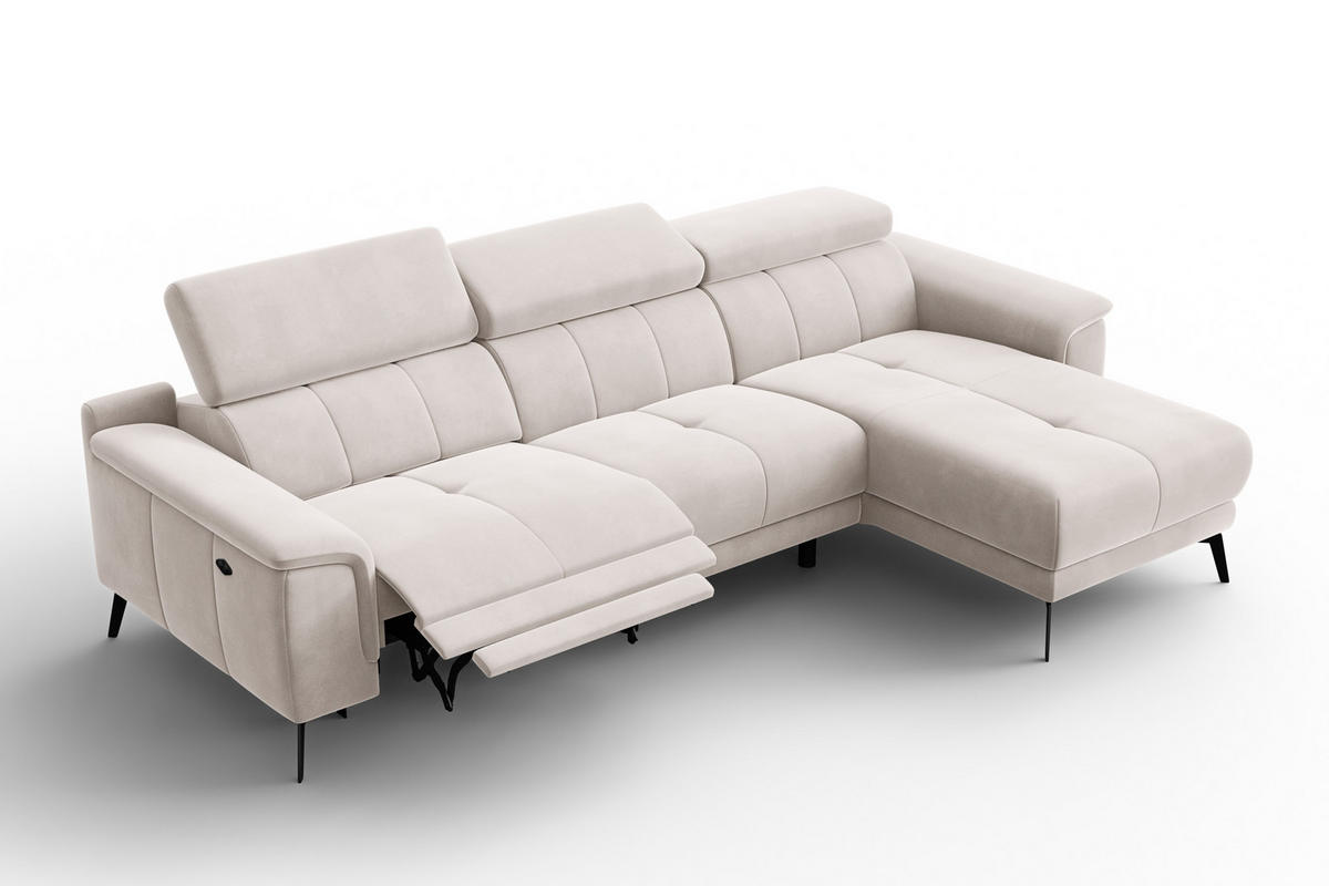 ECKSOFA FIERO 4-Sitzer RECHTS, Beiger Veloursstoff - Beige/Schwarz, Holz/Textil (288/170cm) - Courtois Laville