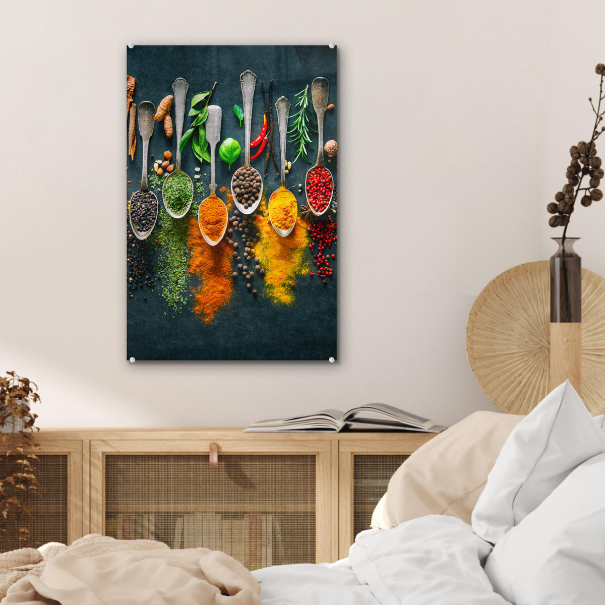 ACRYLGLASBILD Kräuter - Gewürze - Löffel 40x60 cm - Currygelb, Glas (40/60cm) - MuchoWow