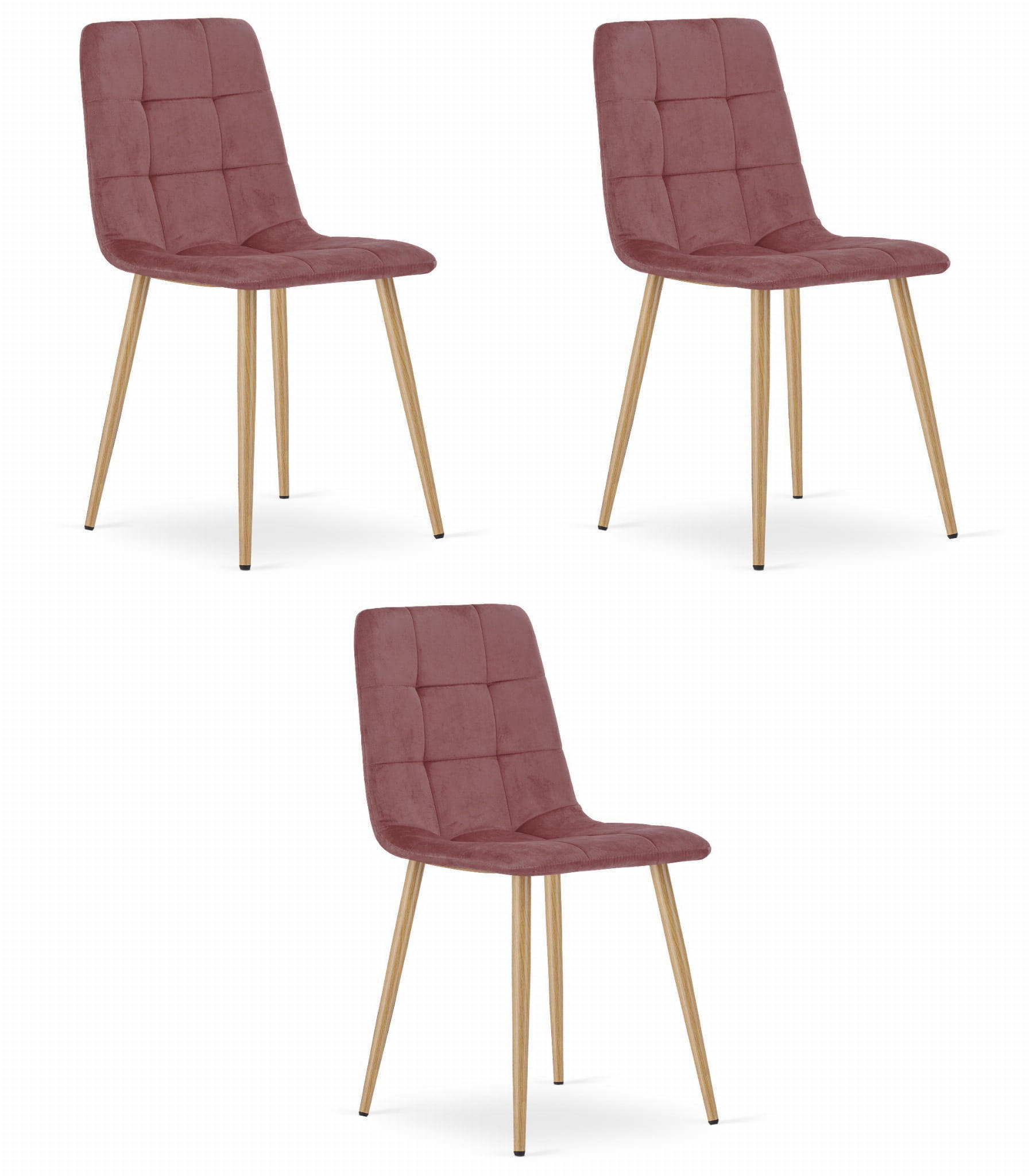 ESSZIMMERSTUHL 3-er Set PYRA rosa Sitz, Beine in Holzfarbe - Pink/Eichefarben, Textil (45/87/50.5cm) - Valora