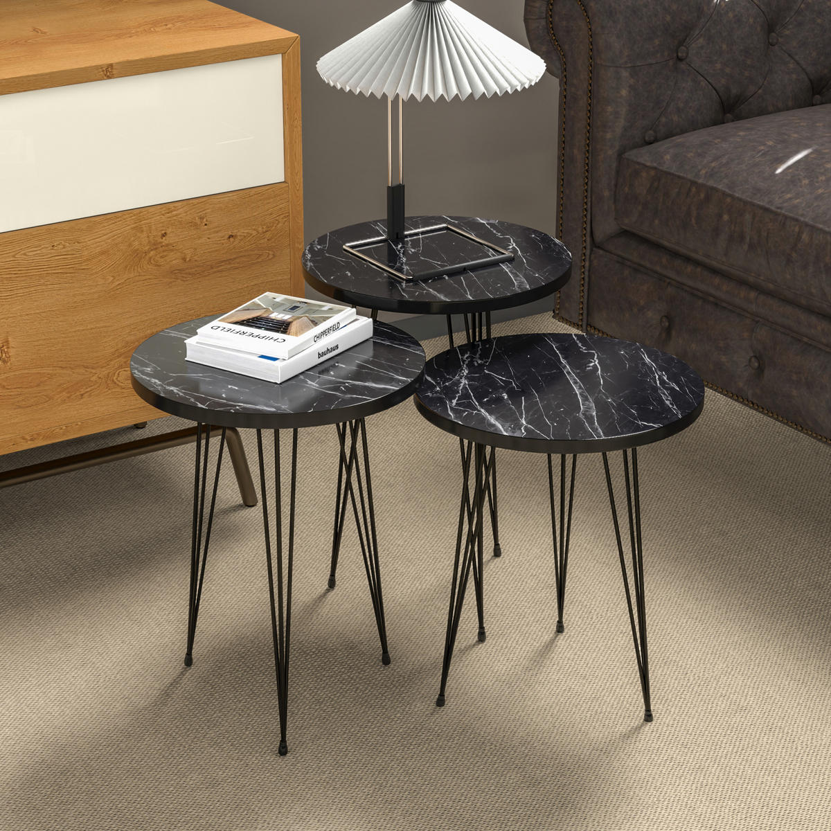 SATZTISCH Ry im 3er Set - Schwarz, Metall (34/34/55cm) - [en.casa]