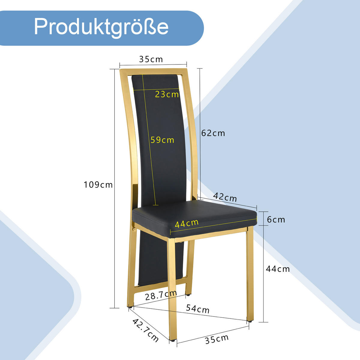 STUHL-SET DE-36646 2 Stück mit PU-Bezug und Metallrahmen Schwarz - Schwarz, Metall (42.7/109/44cm) - ComfortXL