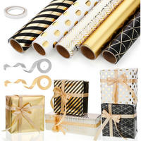 GESCHENKPAPIER Set 5 Rollen Schwarz Gold 43 cm x 3 m - Multicolor, Papier (43/43/300cm)