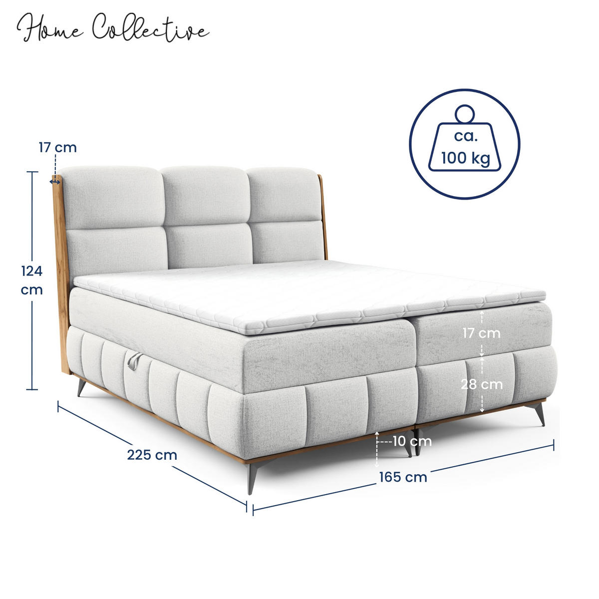 BOXBETT mit Stauraum und Topper 160x200 cm in Hellgrau - Hellgrau, Metall (160/200cm) - Home Collective