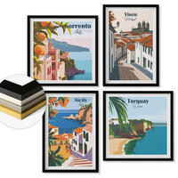 WANDBILDER 4er-Set - 50x50 cm & 40x60 cm Schwarzer Rahmen - Retro-Illustrationen von Weltstädten - Schwarz, Kunststoff (50/50cm) - ArtPrintCave
