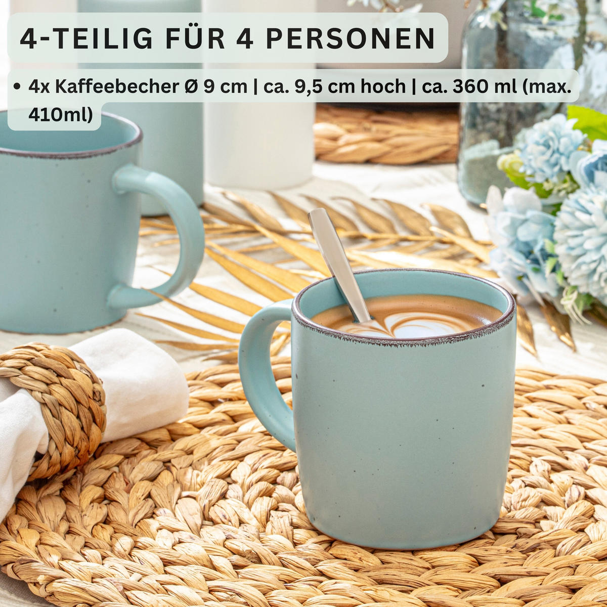 KAFFEEBECHER BOMBAY SKY SHADES - 4 teilig aus Steingut - Hellgrau/Hellblau, Stein (0.8L) - Sänger