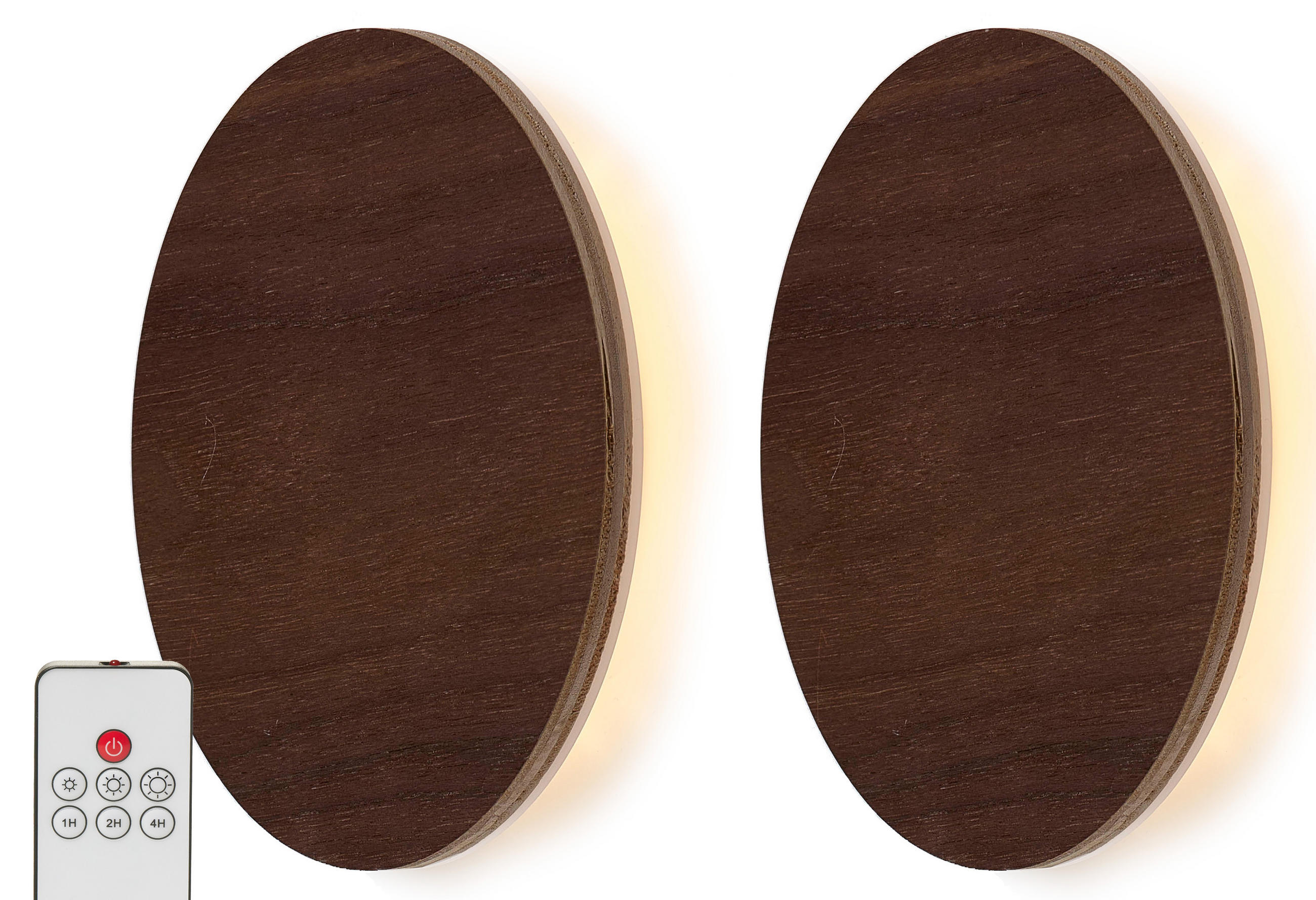 LED-BATTERIE Wandleuchte Indirektes Licht Echtholz Fernbedienung mit Timer Walnussholz 2er-Set - Braun, Holz (3.7/15/15cm) - Northpoint