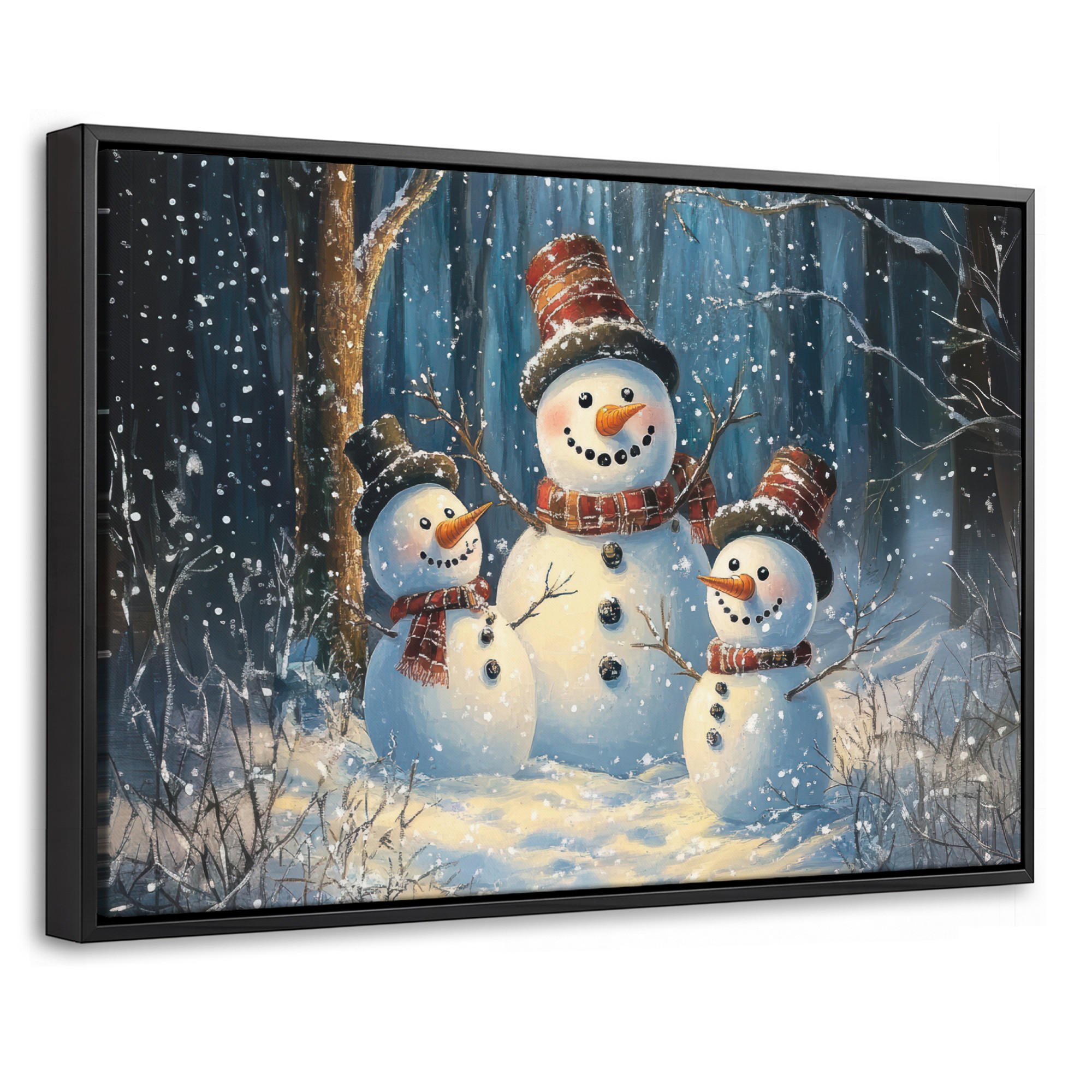 LEINWAND Bilder mit Rahmen - Schneemann - Schnee - Winter - Wald - 30x20 - Hellblau, Textil (30/20cm) - MuchoWow