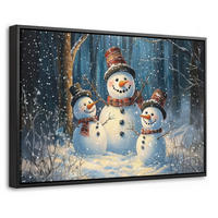 LEINWAND Bilder mit Rahmen - Schneemann - Schnee - Winter - Wald - 30x20 - Hellblau, Textil (30/20cm) - MuchoWow