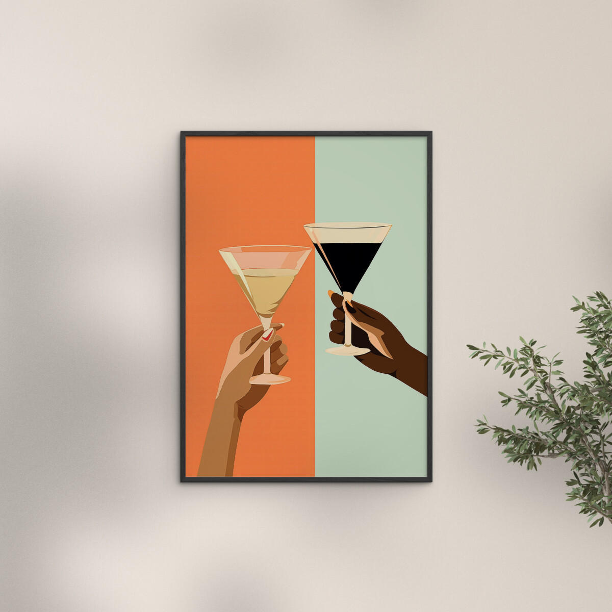 POSTER mit Rahmen Andreas Magnusson - A Toast for Two - Multicolor/Schwarz, Holz/Papier (50/70cm) - Poster&Frame
