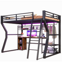 HOCHBETT 140/200 cm mit Lichtleiste, Steckdose, Schreibtisch und Kleiderbereich, Schwarz - Schwarz, Holzwerkstoff (140/200cm) - Redom