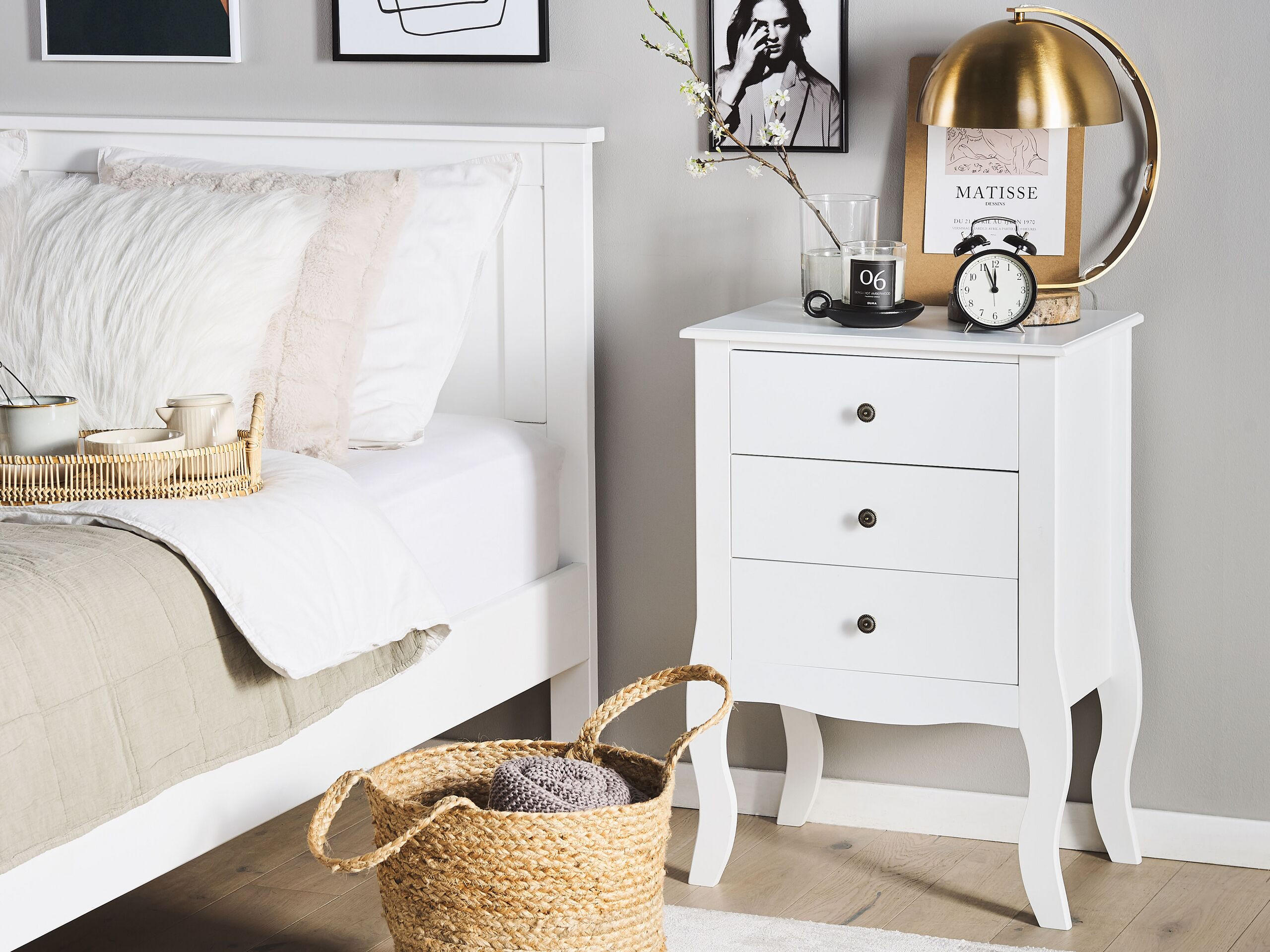 NACHTTISCH weiß 3 Schubladen Lane - Weiß, Holzwerkstoff (48/70/34cm) - Beliani