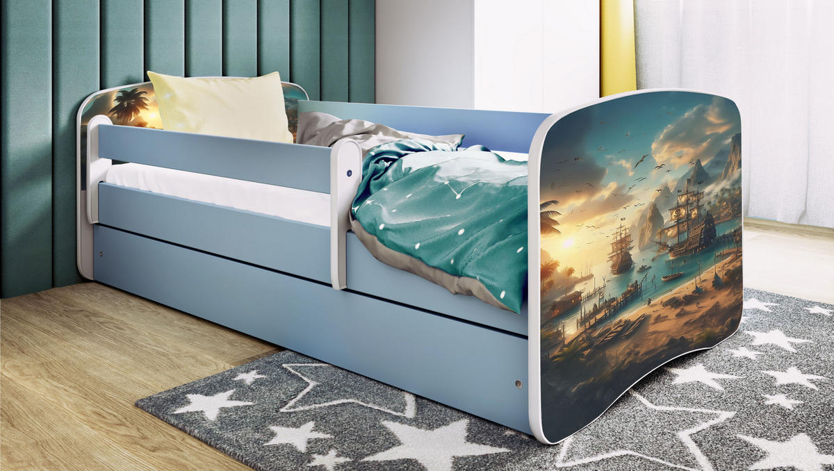 KINDERBETT Schiff mit Schublade und Matratze 160/80 - Blau, Holzwerkstoff (80/160cm) - RAUMHIRSCH FURNITURE